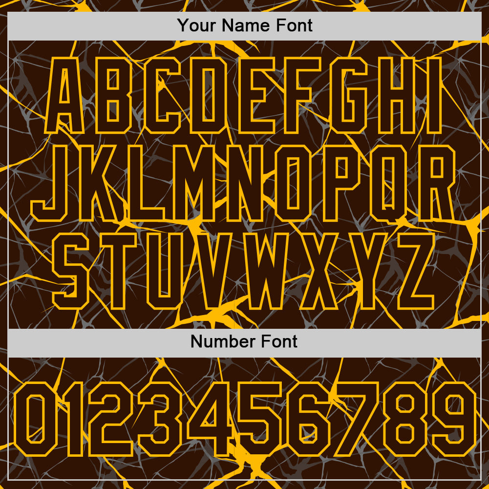 Custom Brown Gold 3D Pattern Design Abstract Network Authentic Baseball Jersey
