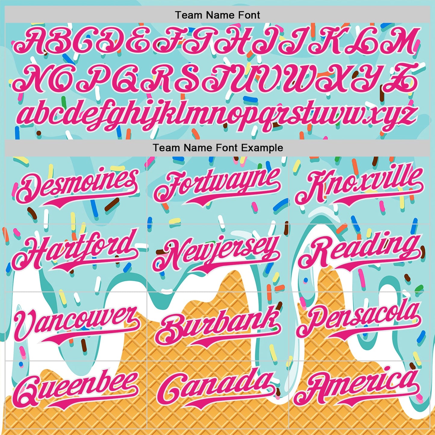 Custom Ice Blue Hot Pink Yellow-White Foodie Food Dessert Melting Cream Waffle Grid Authentic Baseball Jersey