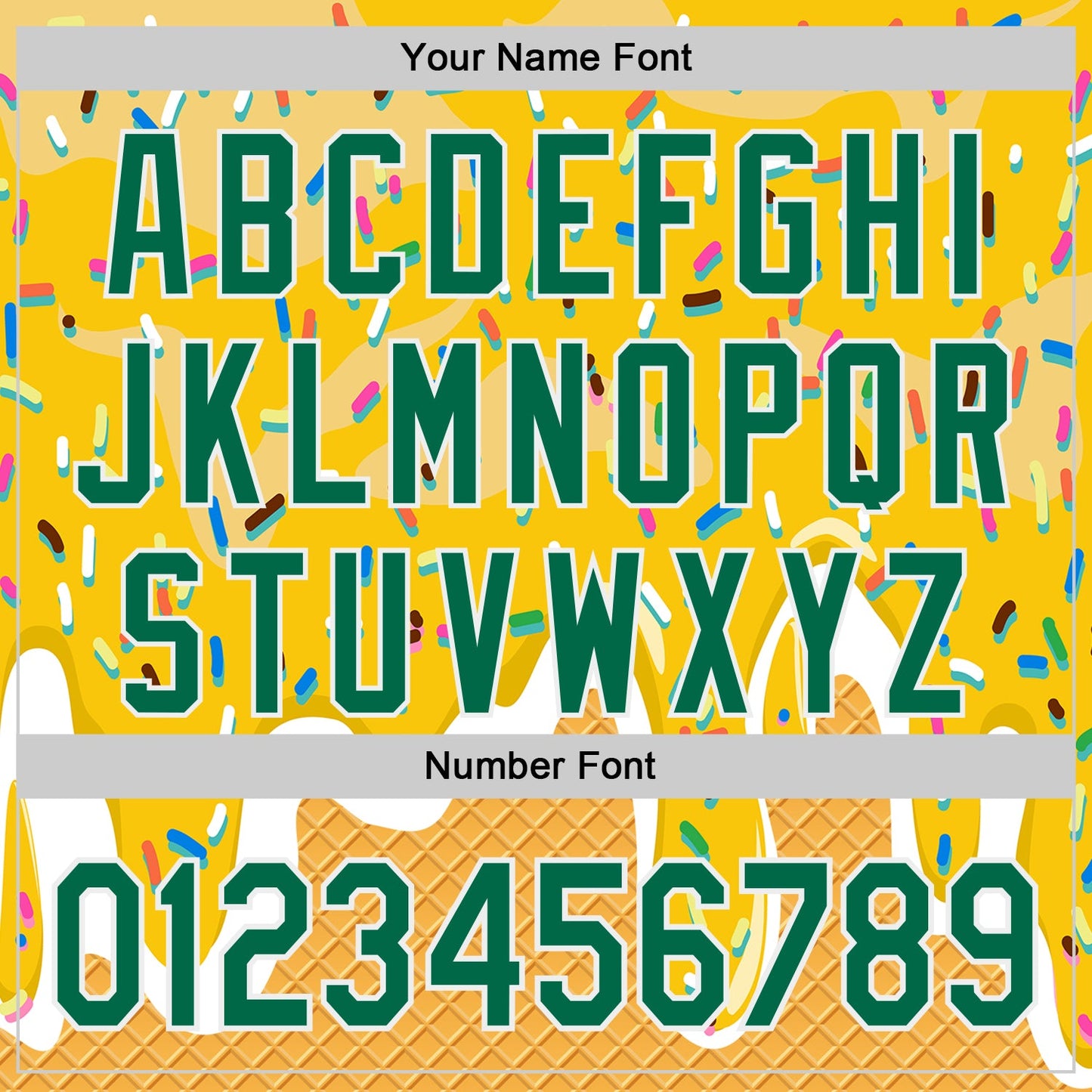 Custom Yellow Kelly Green-White Foodie Food Dessert Melting Cream Waffle Grid Authentic Baseball Jersey