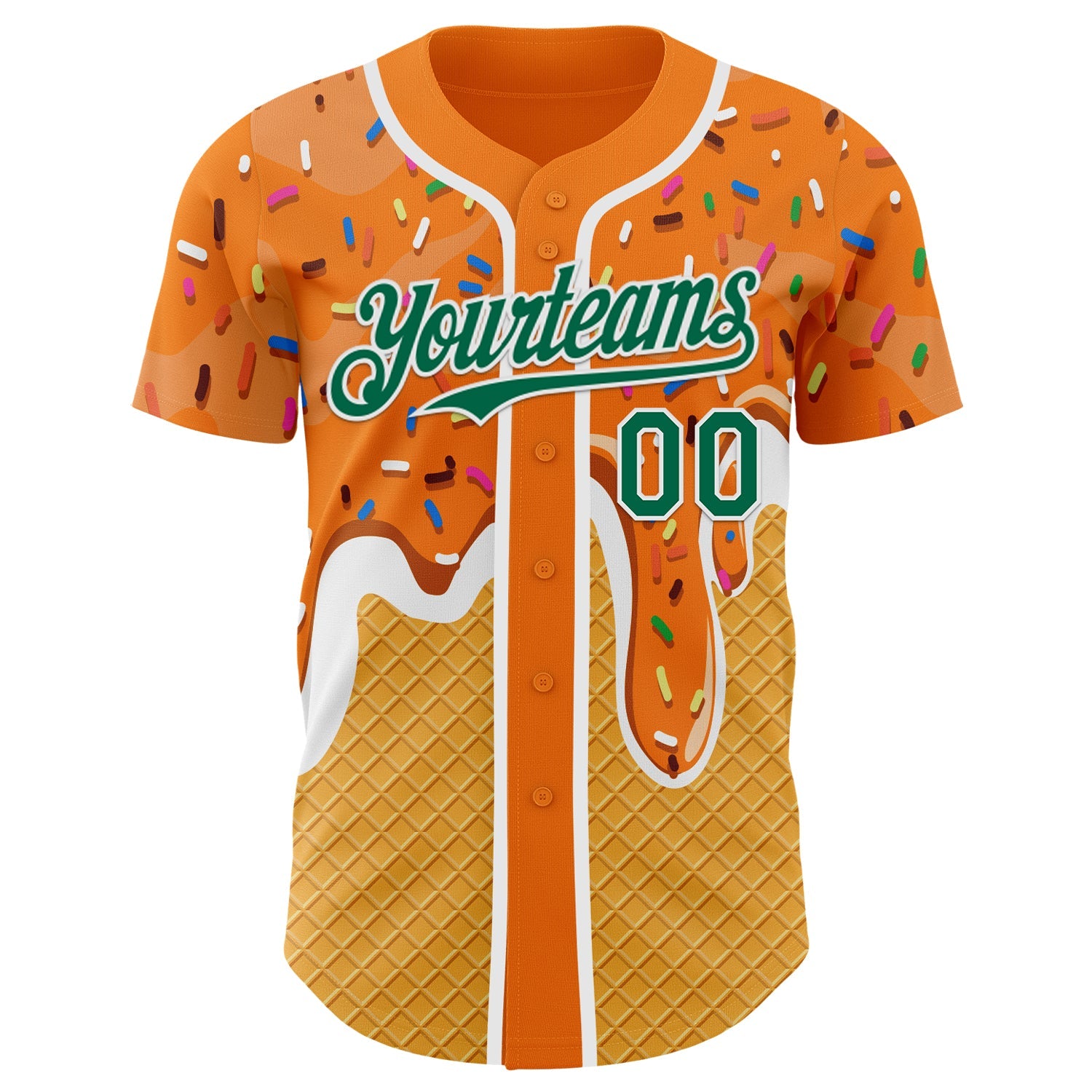 Custom Bay Orange Kelly Green Yellow-White Foodie Food Dessert Melting Cream Waffle Grid Authentic Baseball Jersey