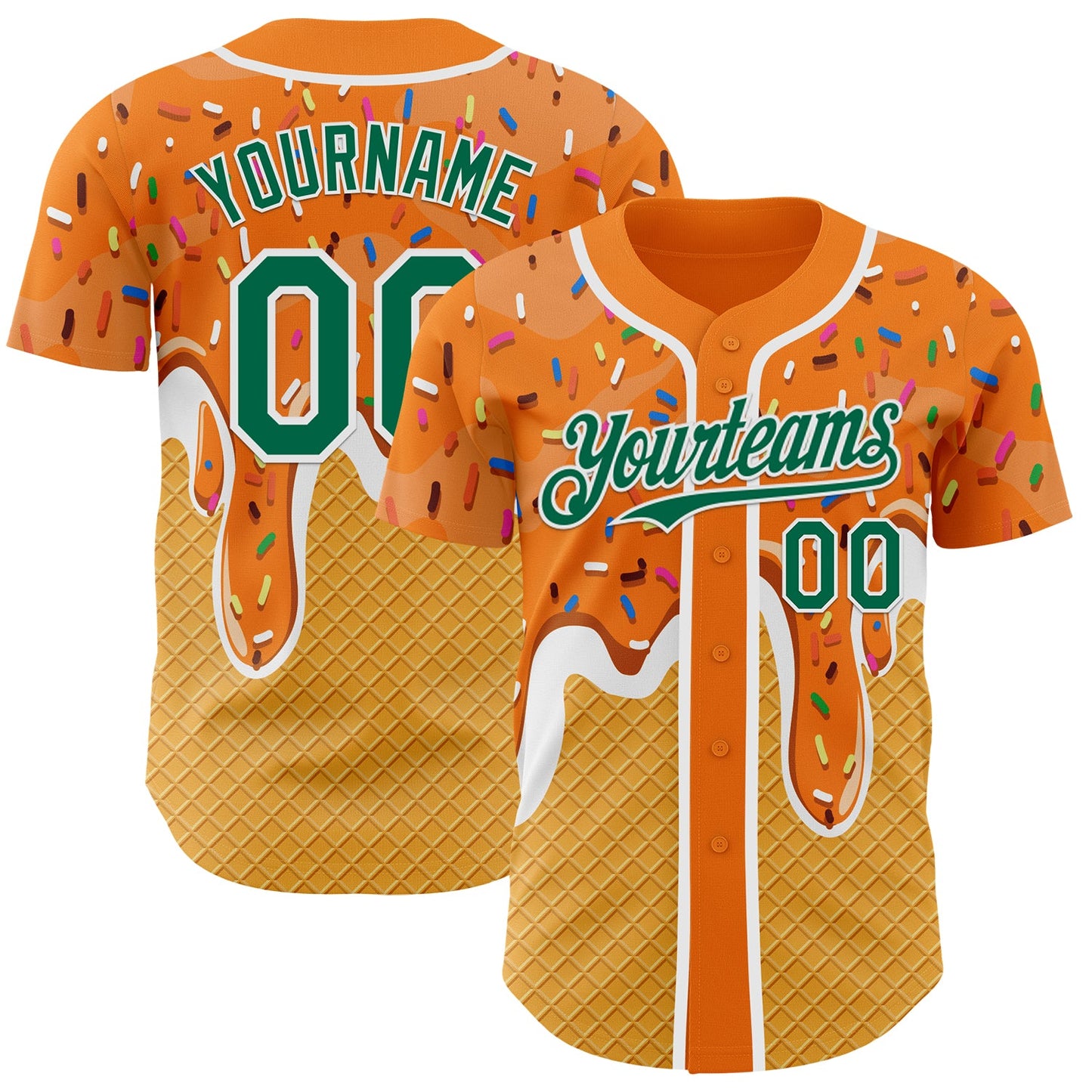 Custom Bay Orange Kelly Green Yellow-White Foodie Food Dessert Melting Cream Waffle Grid Authentic Baseball Jersey
