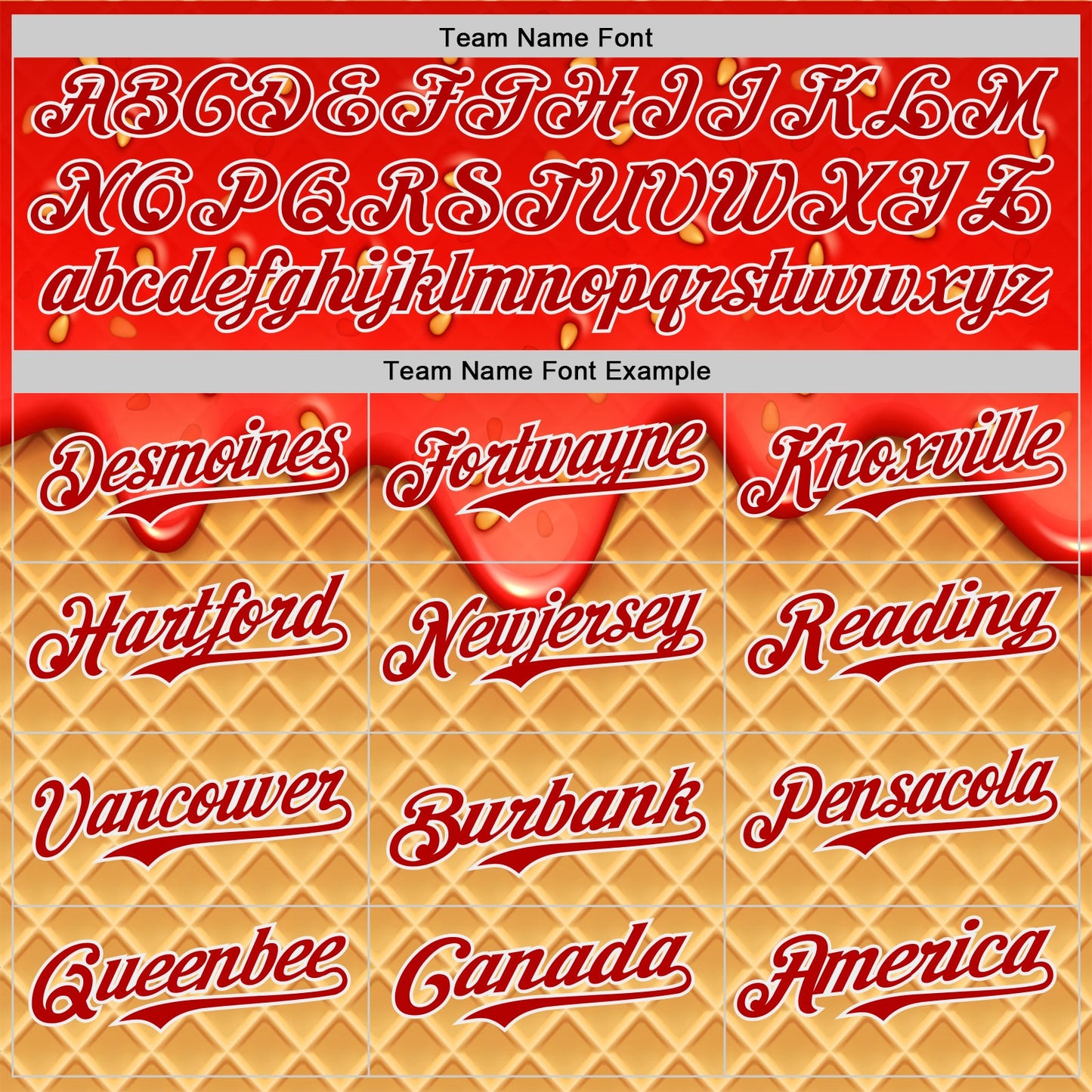 Custom Red Yellow-White Foodie Food Dessert Melting Cream Waffle Grid Authentic Baseball Jersey