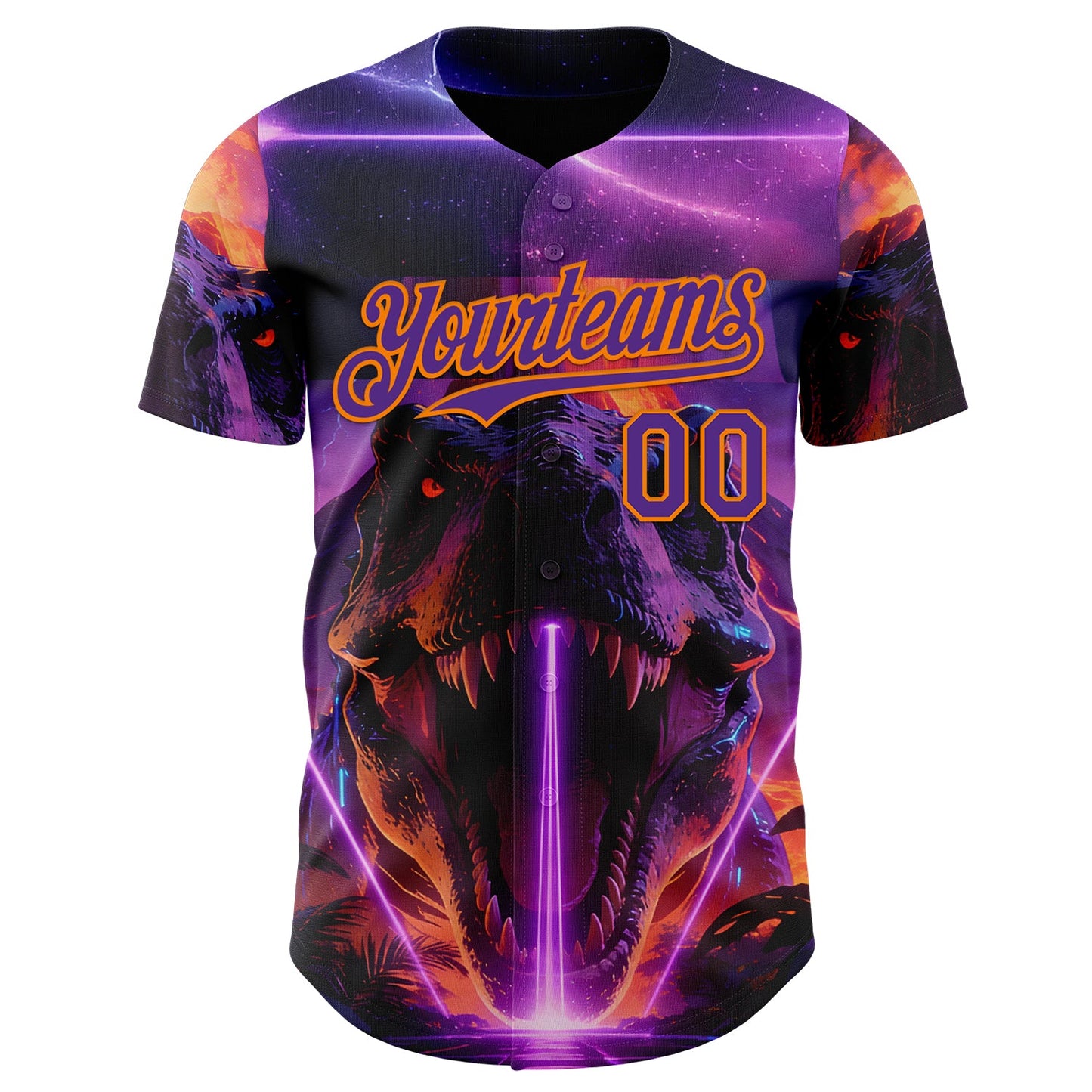 Custom Black Purple-Bay Orange Cyber Tropical Palm Trees Dinosaur Gothic Fantasy Authentic Baseball Jersey