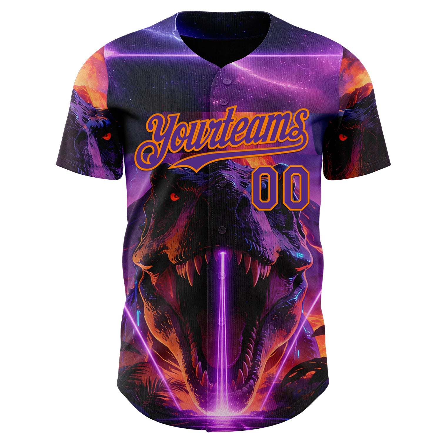 Custom Black Purple-Bay Orange Cyber Tropical Palm Trees Dinosaur Gothic Fantasy Authentic Baseball Jersey