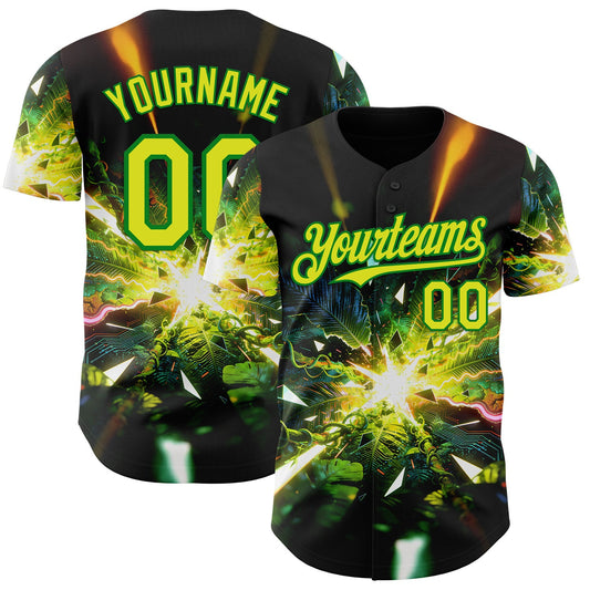 Custom Black Neon Yellow-Grass Green Cyber Tropical Palm Trees Music Festival Authentic Baseball Jersey