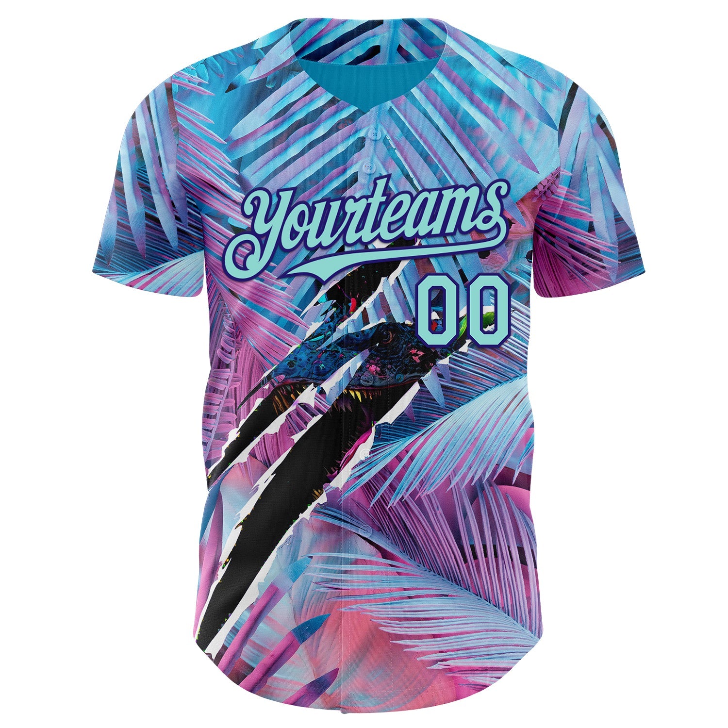 Custom Blue Ice Blue Pink-Dark Purple Cyber Tropical Palm Trees Music Festival Gothic Fantasy Authentic Baseball Jersey