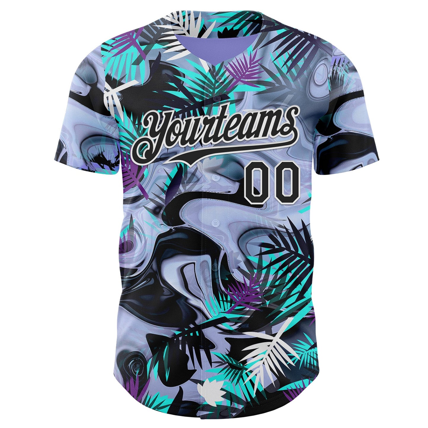 Custom Purple Black Green-White Cyber Tropical Palm Trees Music Festival Fluid Liquid Authentic Baseball Jersey