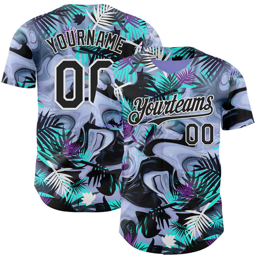 Custom Purple Black Green-White Cyber Tropical Palm Trees Music Festival Fluid Liquid Authentic Baseball Jersey