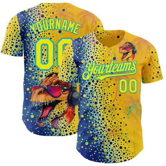 Custom Yellow Light Yellow Blue-Lakes Blue Cyber Tropical Palm Trees Music Festival Gradient Neon Polka Dot Authentic Baseball Jersey