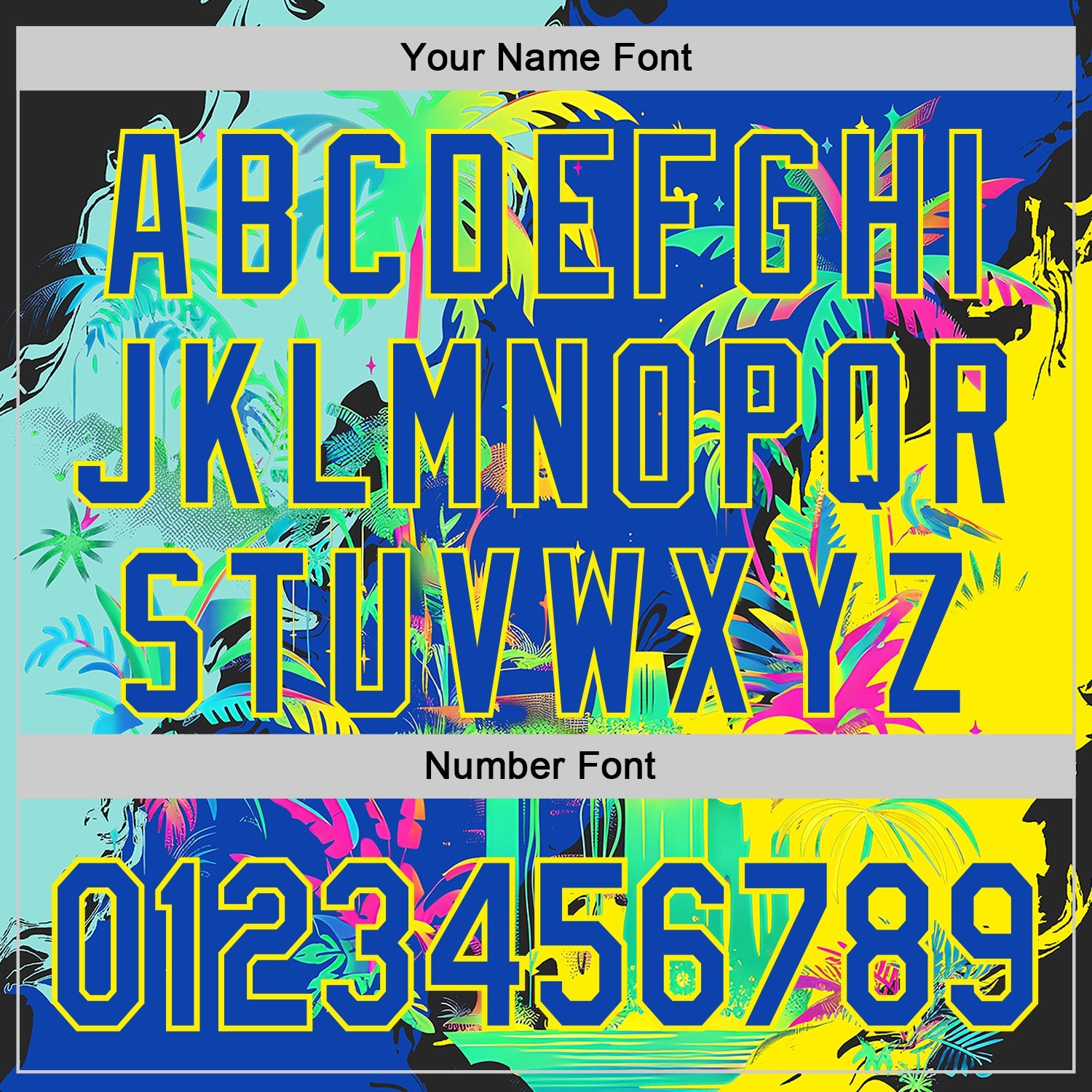 Custom Thunder Blue Green-Light Yellow Cyber Tropical Palm Trees Music Festival Authentic Baseball Jersey