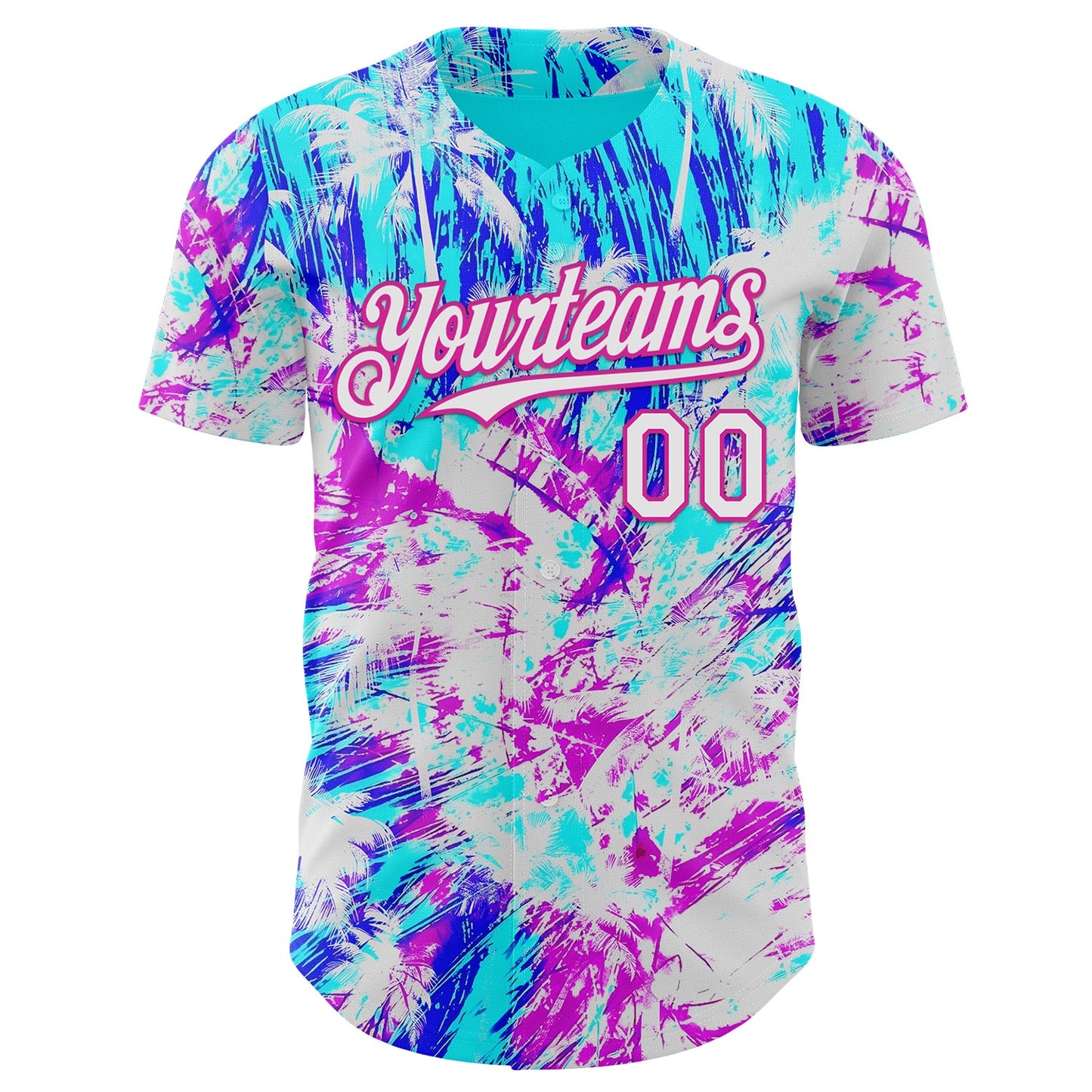 Custom Ice Blue White Blue-Deep Pink Cyber Tropical Palm Trees Music Festival Authentic Baseball Jersey