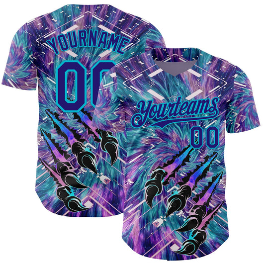 Custom Purple Dark Purple Black-Lakes Blue Cyber Tropical Palm Trees Music Festival Claw Marks Authentic Baseball Jersey