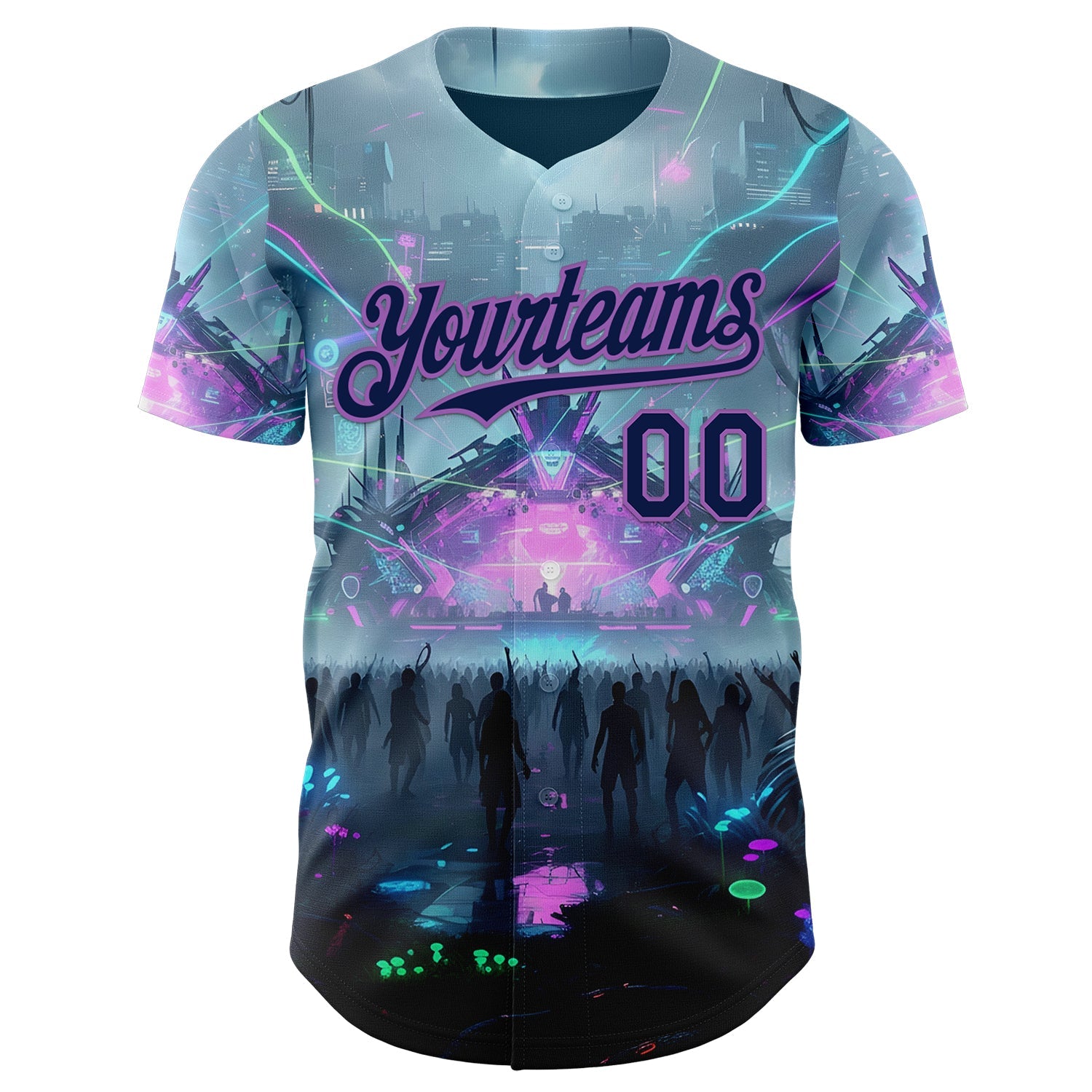 Custom Gray Navy Black-Medium Purple Cyber Tropical Palm Trees Music Festival Authentic Baseball Jersey