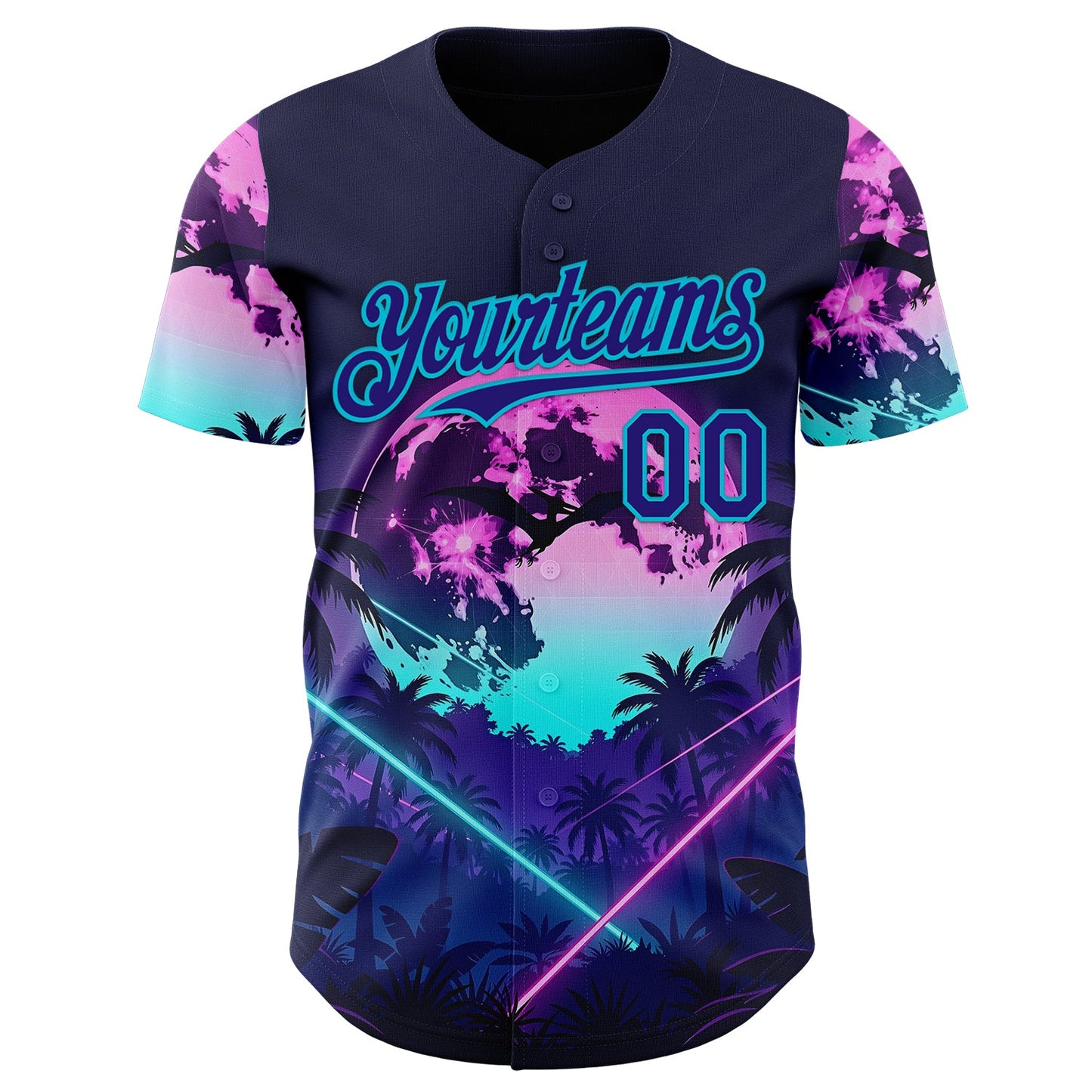 Custom Blue Dark Purple-Lakes Blue Cyber Tropical Palm Trees Gothic Fantasy Authentic Baseball Jersey