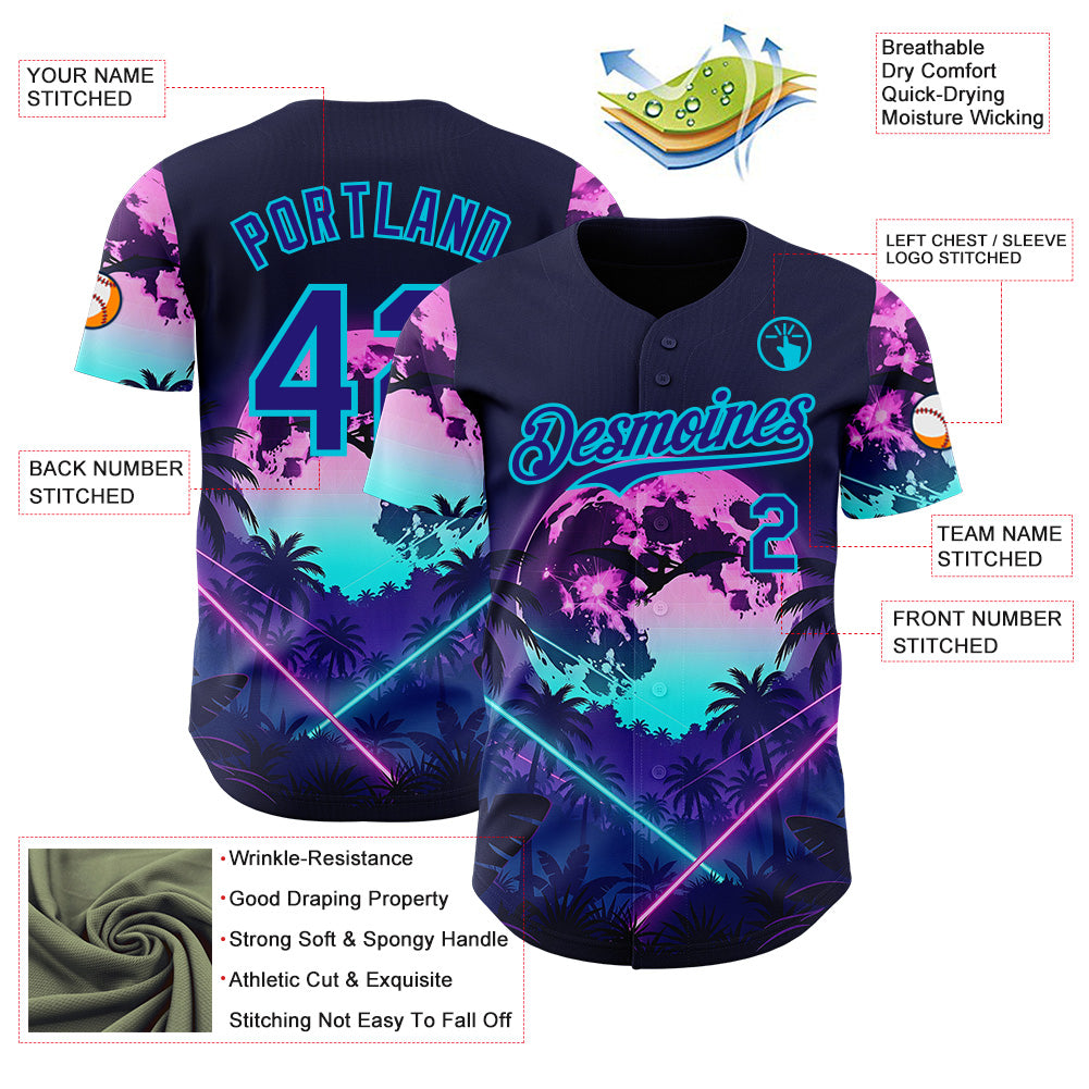 Custom Blue Dark Purple-Lakes Blue Cyber Tropical Palm Trees Gothic Fantasy Authentic Baseball Jersey