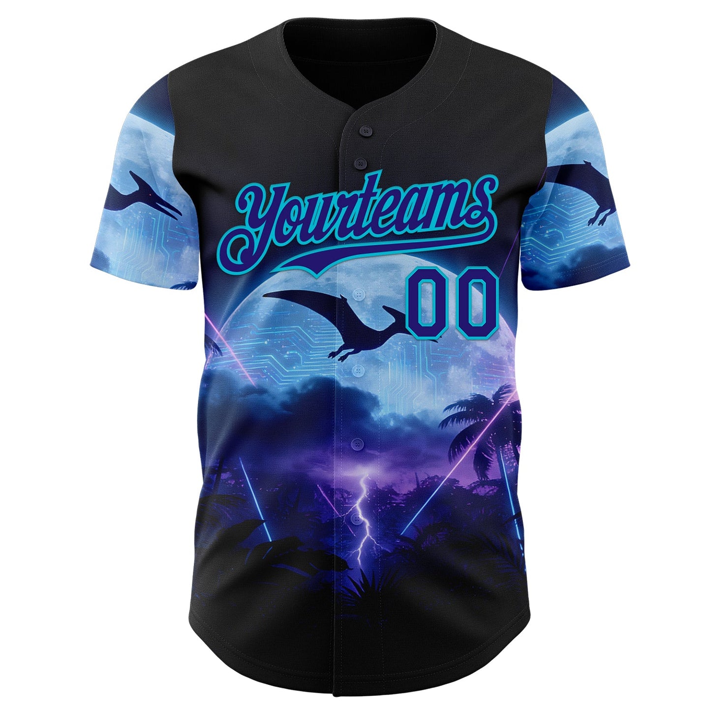 Custom Black Dark Purple-Lakes Blue Cyber Tropical Palm Trees Gothic Fantasy Authentic Baseball Jersey