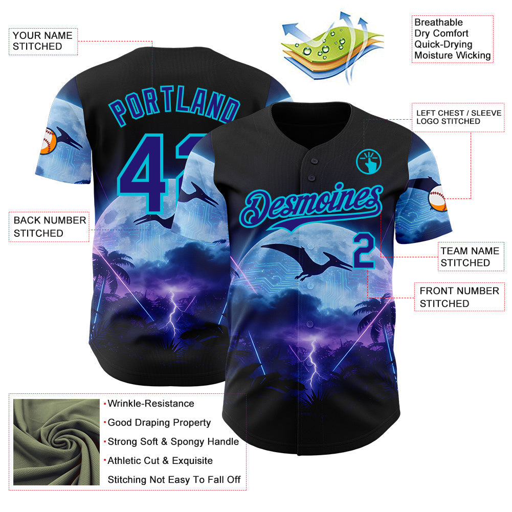 Custom Black Dark Purple-Lakes Blue Cyber Tropical Palm Trees Gothic Fantasy Authentic Baseball Jersey