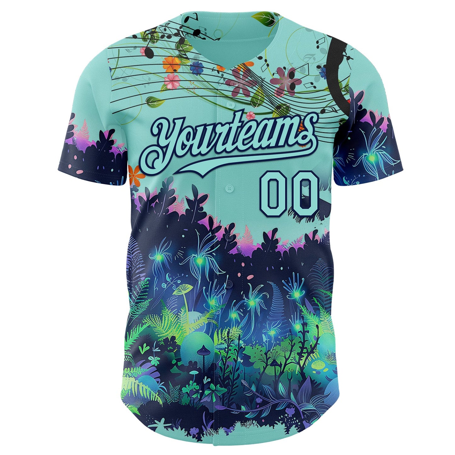 Custom Ice Blue-Navy Cyber Tropical Palm Trees Music Festival Authentic Baseball Jersey
