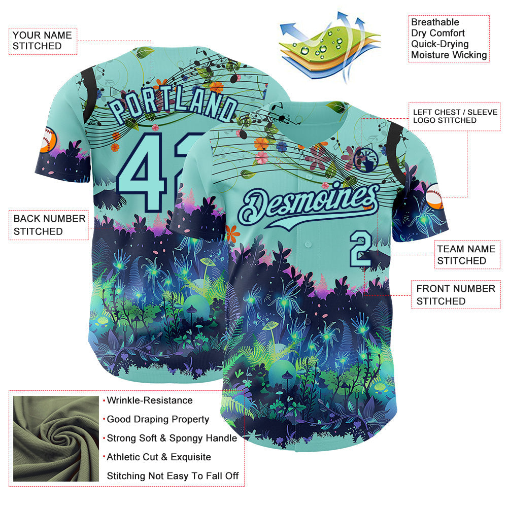 Custom Ice Blue-Navy Cyber Tropical Palm Trees Music Festival Authentic Baseball Jersey