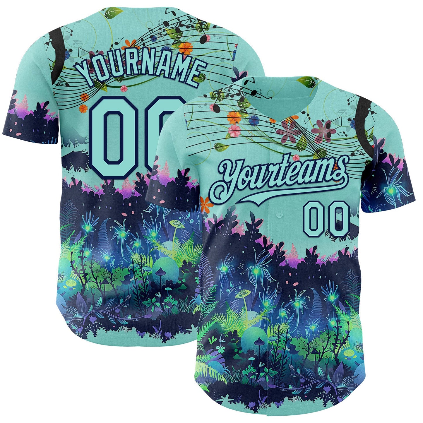 Custom Ice Blue-Navy Cyber Tropical Palm Trees Music Festival Authentic Baseball Jersey
