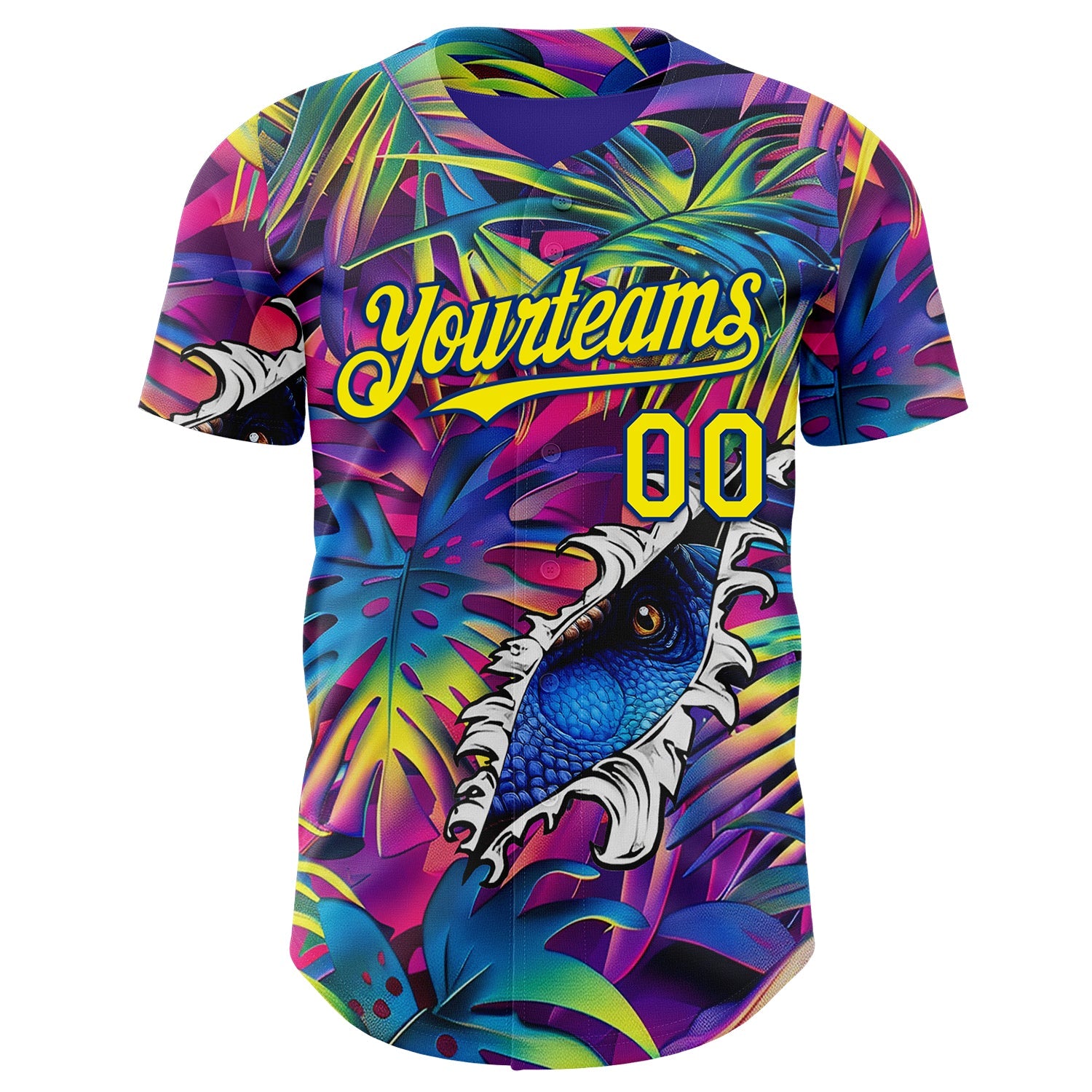 Custom Purple Light Yellow-Royal Cyber Tropical Palm Trees Music Festival Gothic Fantasy Authentic Baseball Jersey