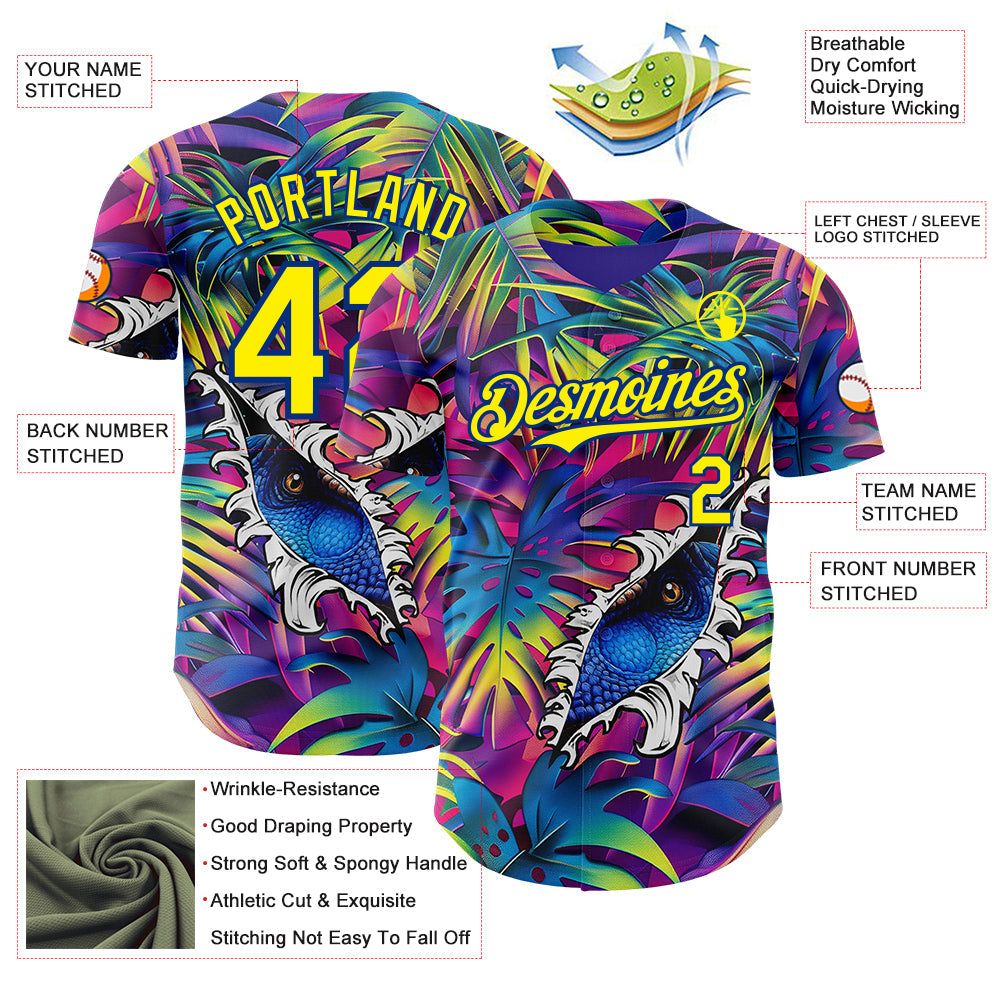 Custom Purple Light Yellow-Royal Cyber Tropical Palm Trees Music Festival Gothic Fantasy Authentic Baseball Jersey
