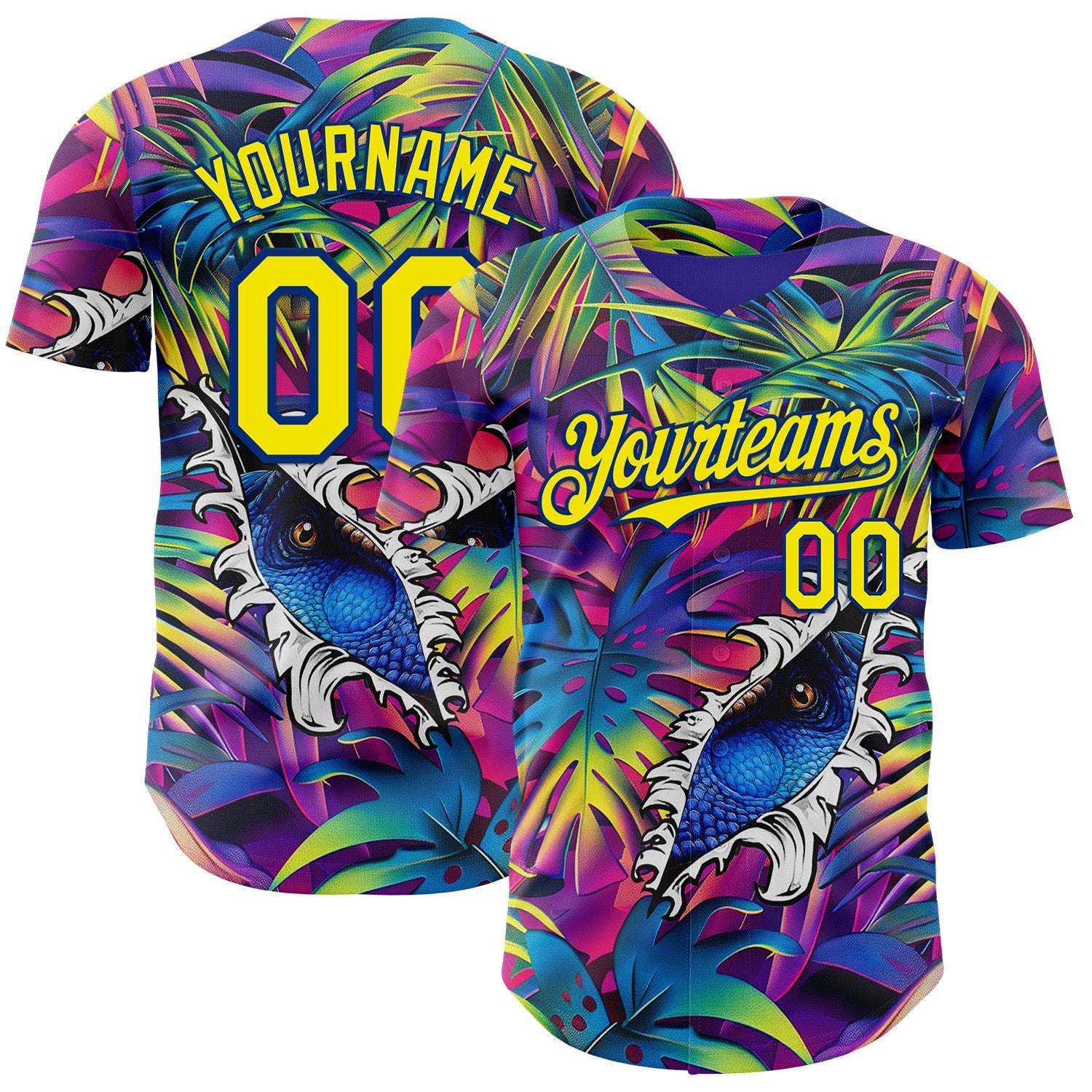 Custom Purple Light Yellow-Royal Cyber Tropical Palm Trees Music Festival Gothic Fantasy Authentic Baseball Jersey