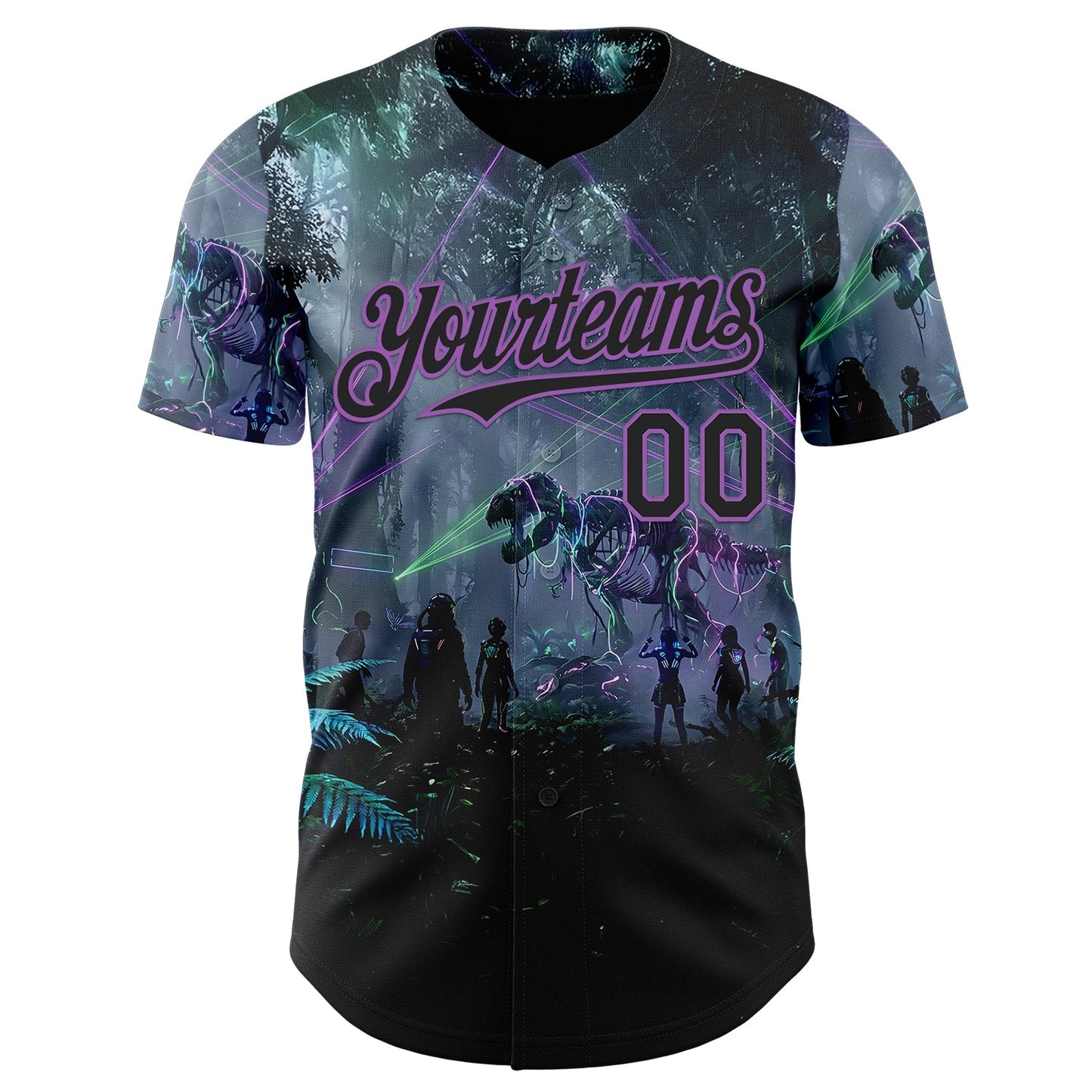 Custom Black-Medium Purple Cyber Tropical Palm Trees Gothic Fantasy Authentic Baseball Jersey