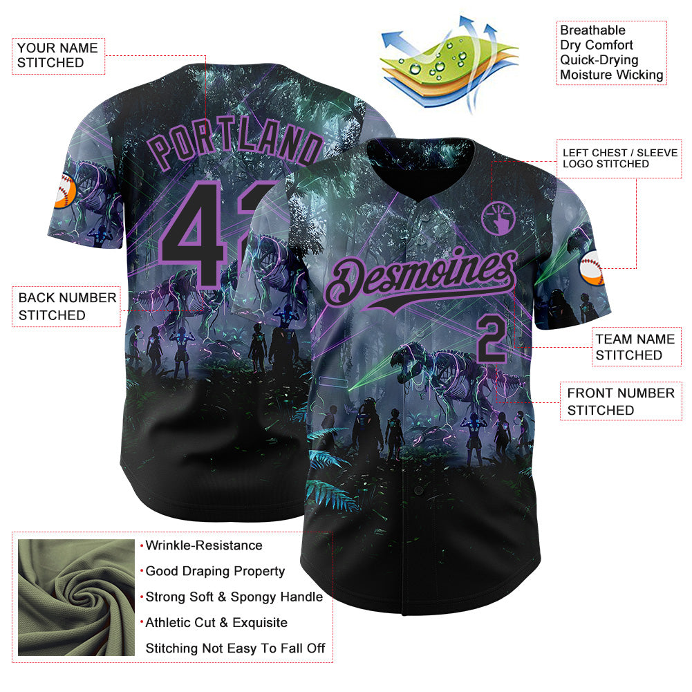 Custom Black-Medium Purple Cyber Tropical Palm Trees Gothic Fantasy Authentic Baseball Jersey