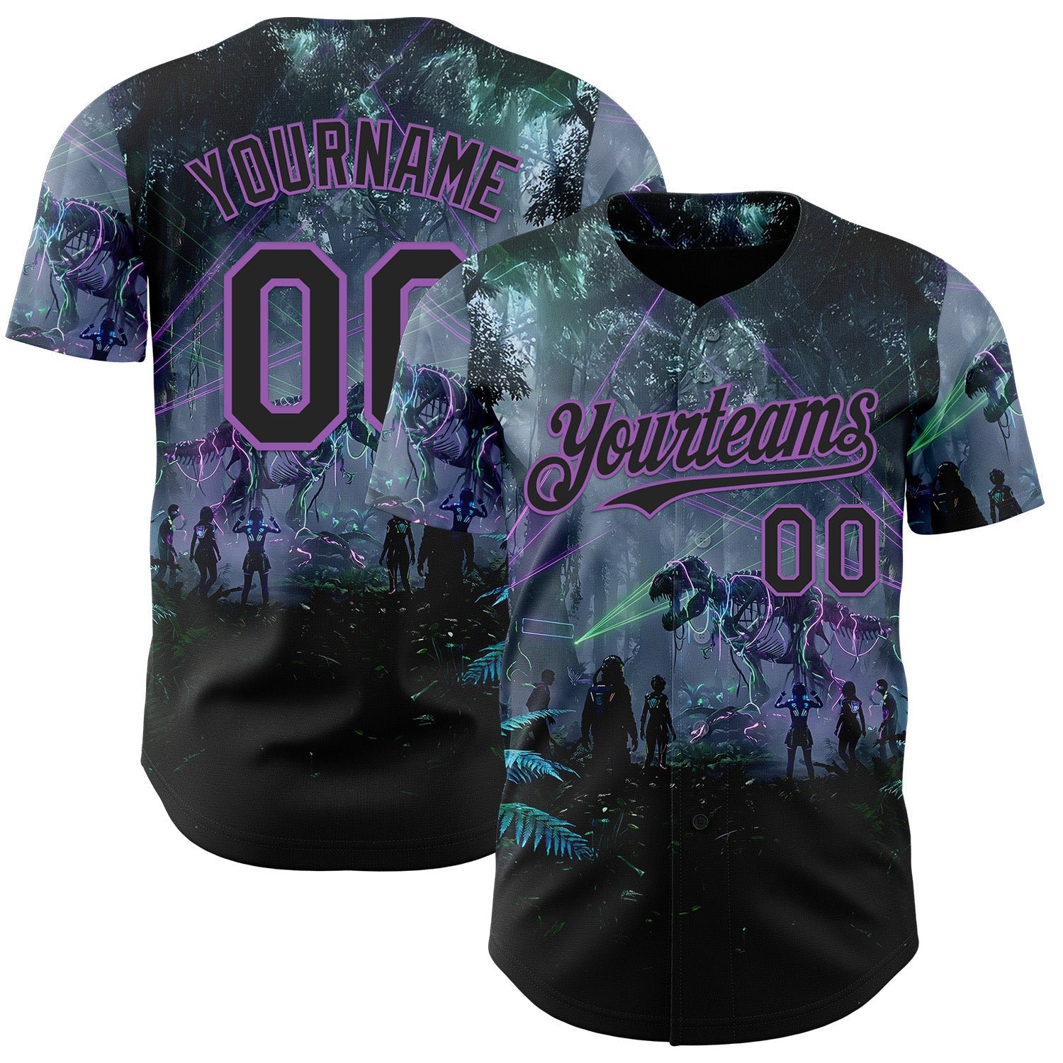 Custom Black-Medium Purple Cyber Tropical Palm Trees Gothic Fantasy Authentic Baseball Jersey