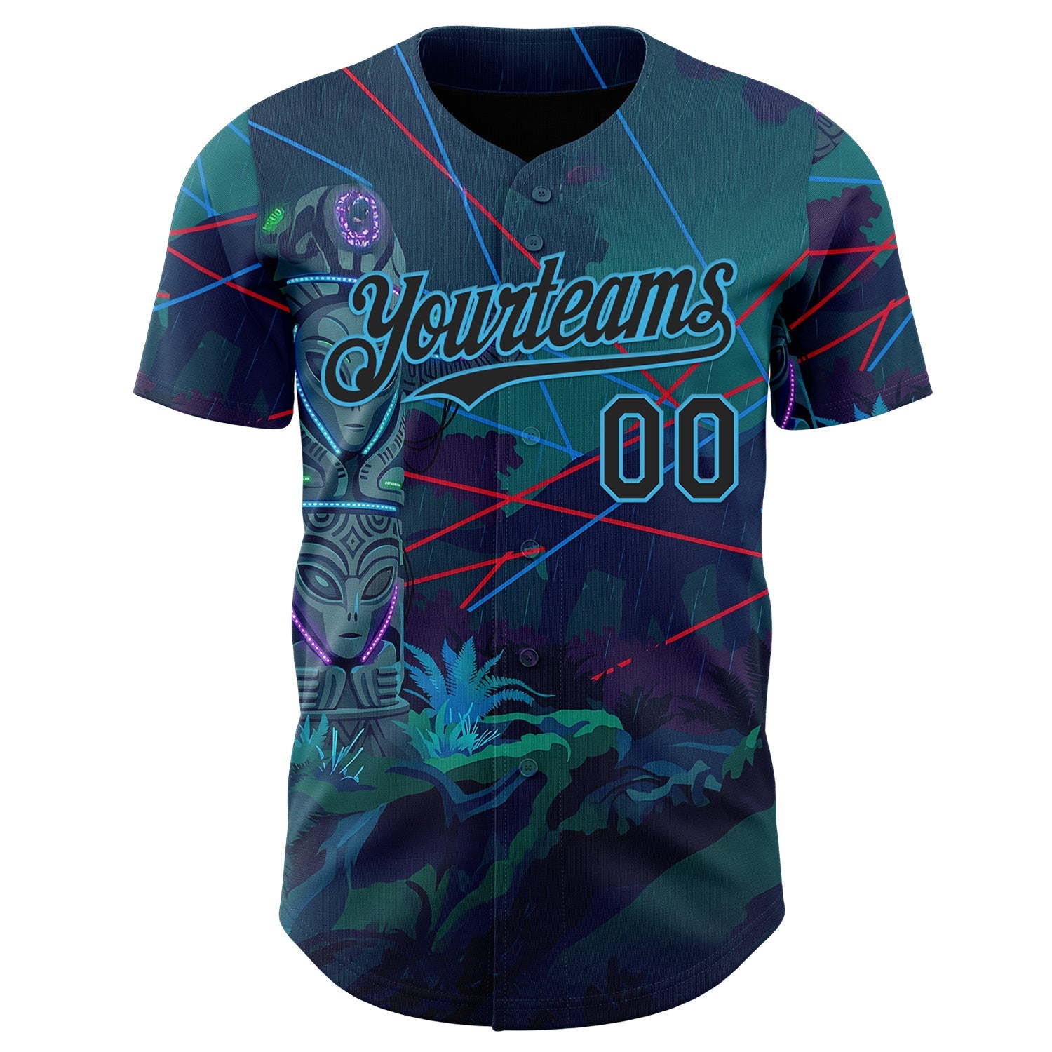 Custom Blue Black-Sky Blue Cyber Tropical Palm Trees Gothic Fantasy Authentic Baseball Jersey