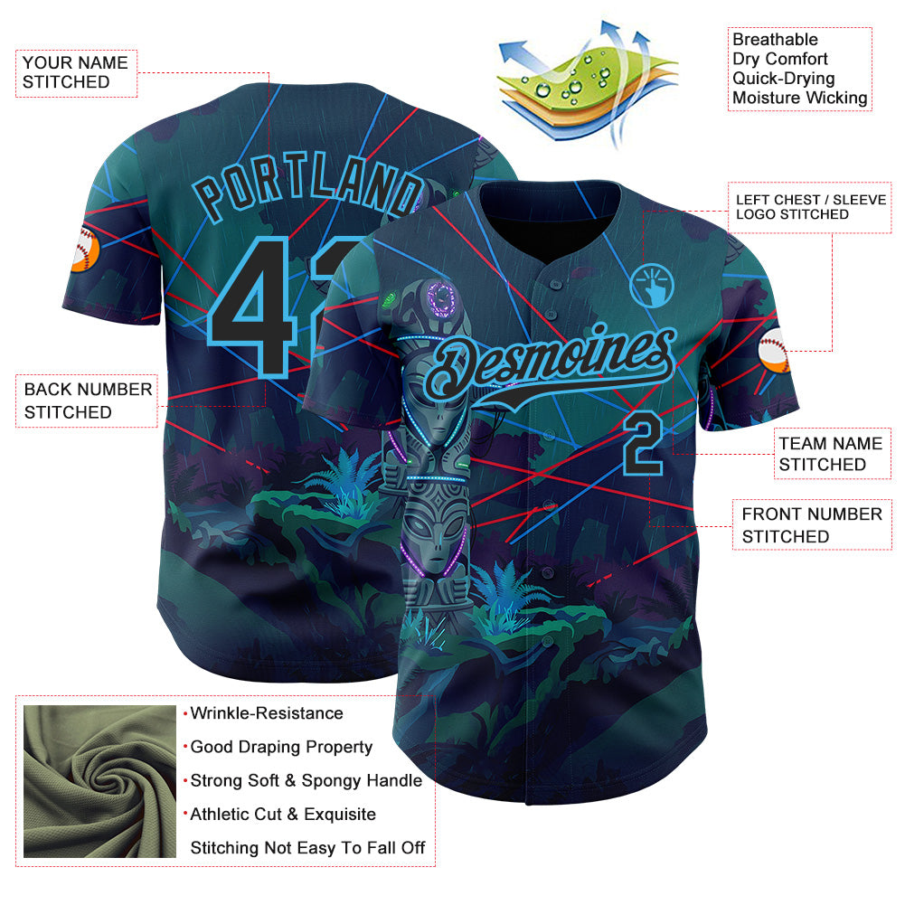Custom Blue Black-Sky Blue Cyber Tropical Palm Trees Gothic Fantasy Authentic Baseball Jersey