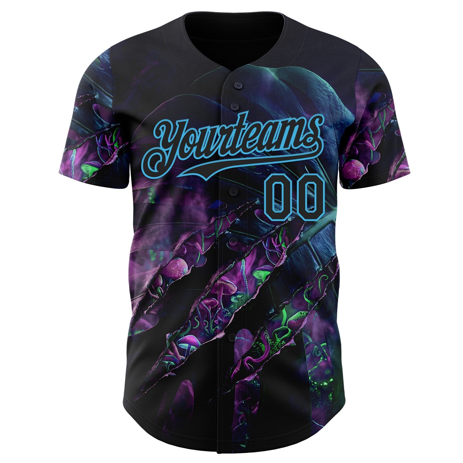 Custom Black-Sky Blue Cyber Tropical Palm Trees Gothic Fantasy Gothic Fantasy Authentic Baseball Jersey