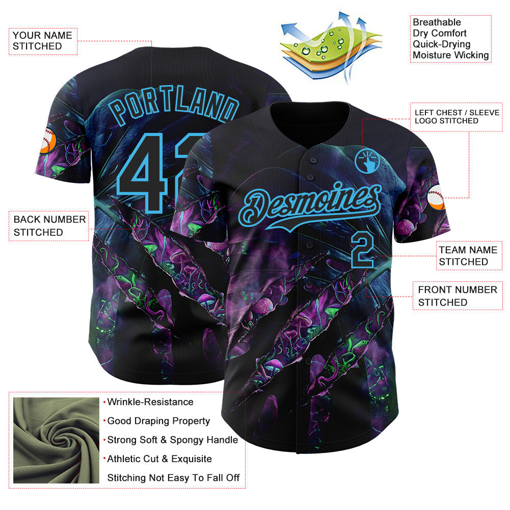 Custom Black-Sky Blue Cyber Tropical Palm Trees Gothic Fantasy Gothic Fantasy Authentic Baseball Jersey