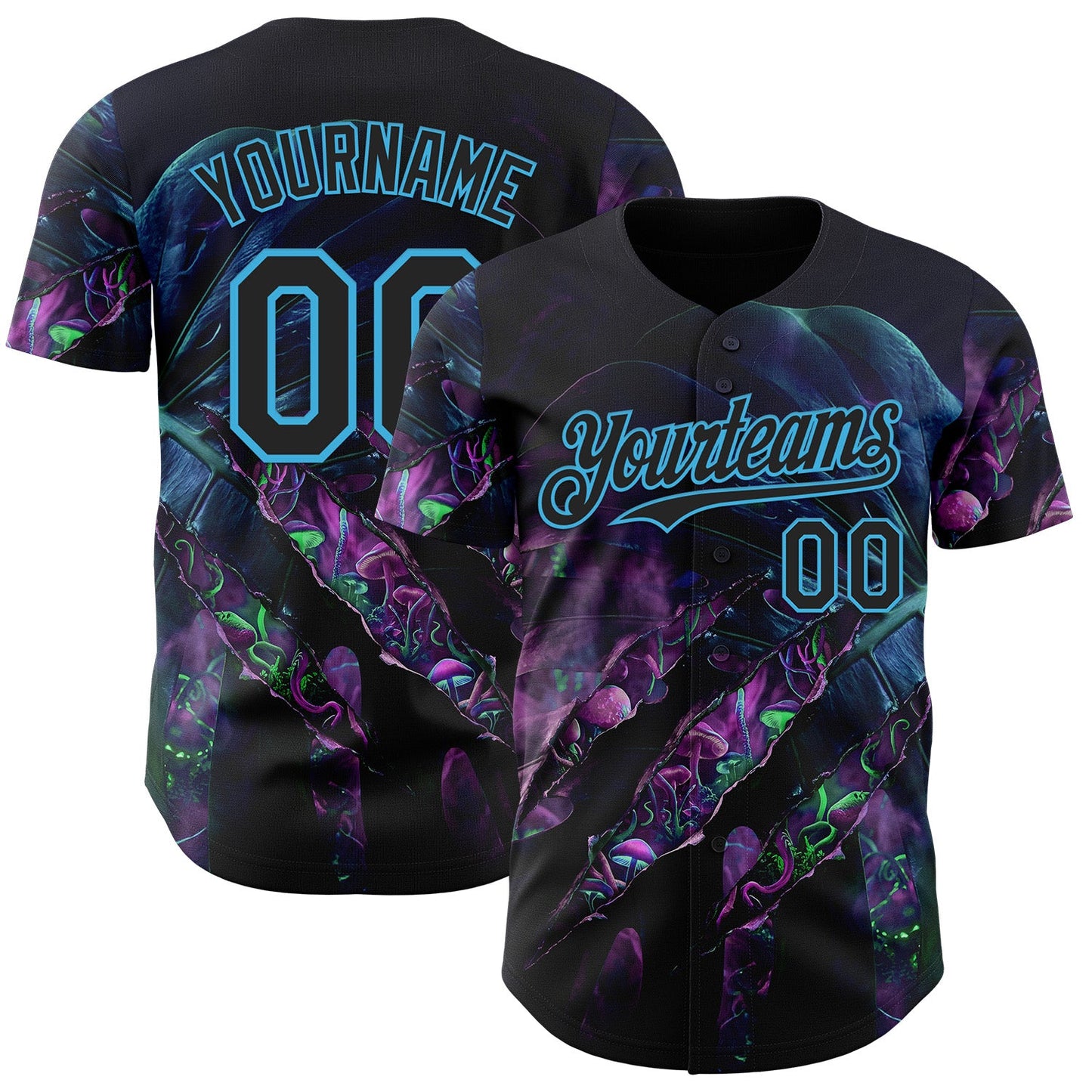 Custom Black-Sky Blue Cyber Tropical Palm Trees Gothic Fantasy Gothic Fantasy Authentic Baseball Jersey