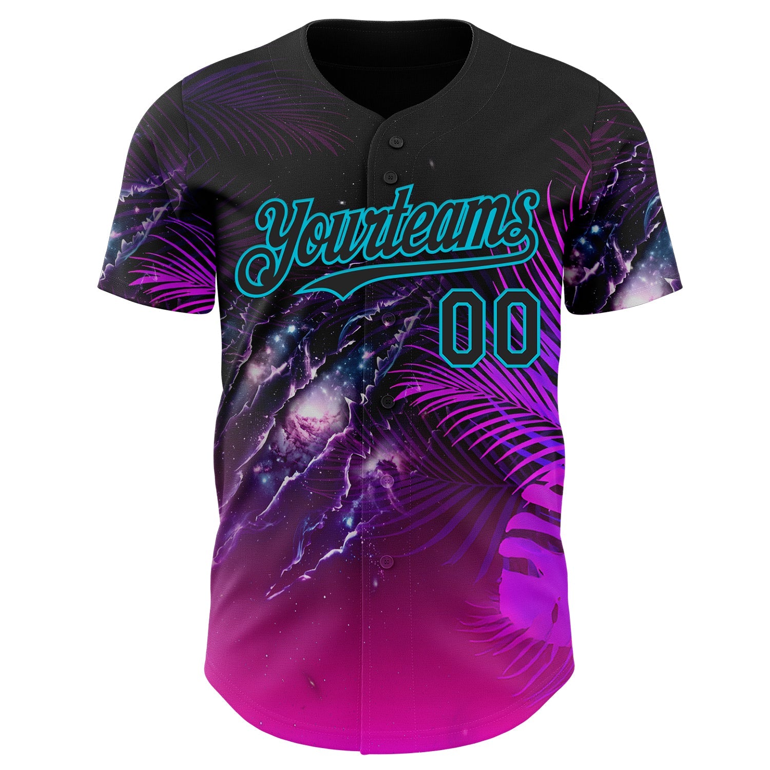 Custom Black Purple-Lakes Blue Cyber Tropical Palm Trees Gothic Fantasy Gothic Fantasy Authentic Baseball Jersey