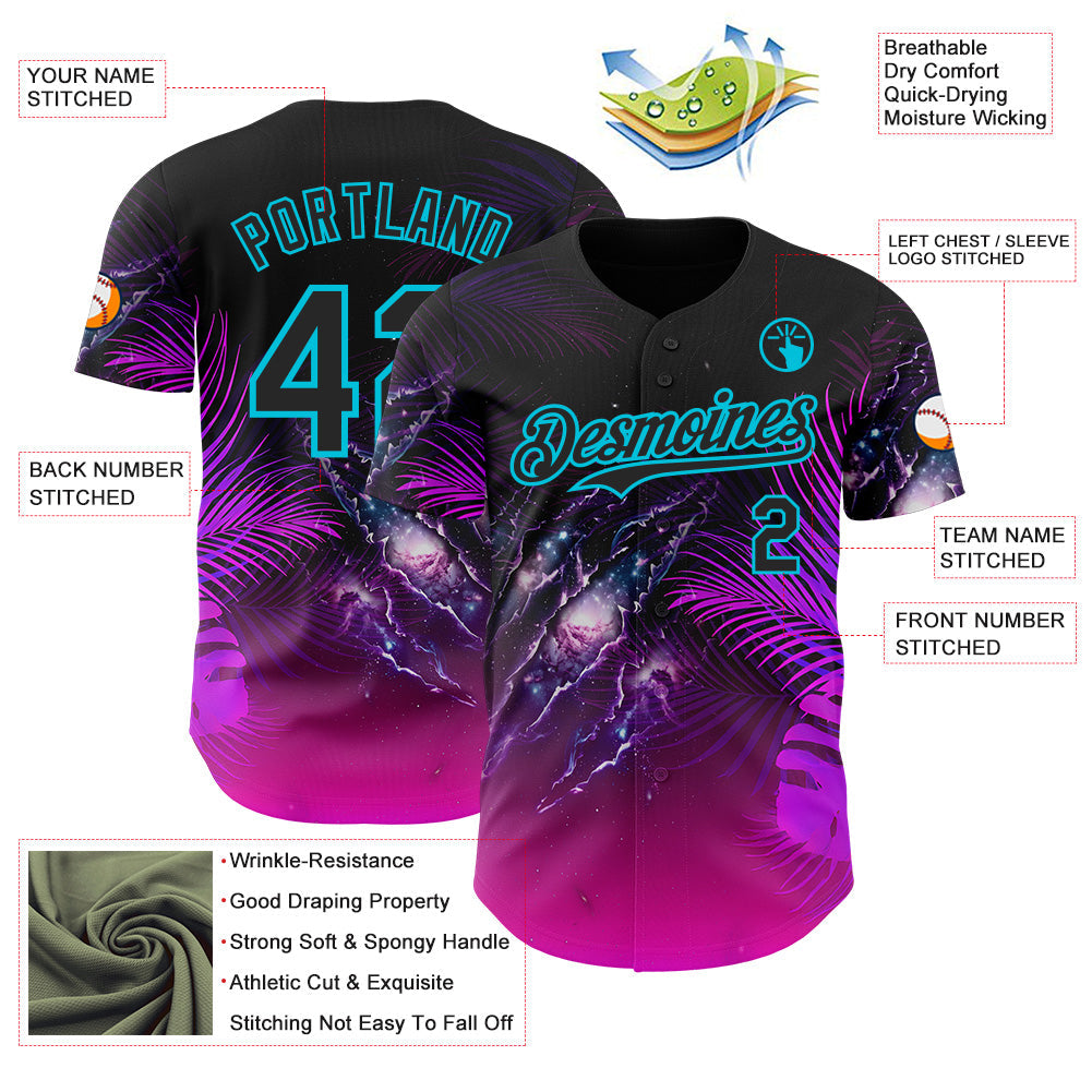 Custom Black Purple-Lakes Blue Cyber Tropical Palm Trees Gothic Fantasy Gothic Fantasy Authentic Baseball Jersey