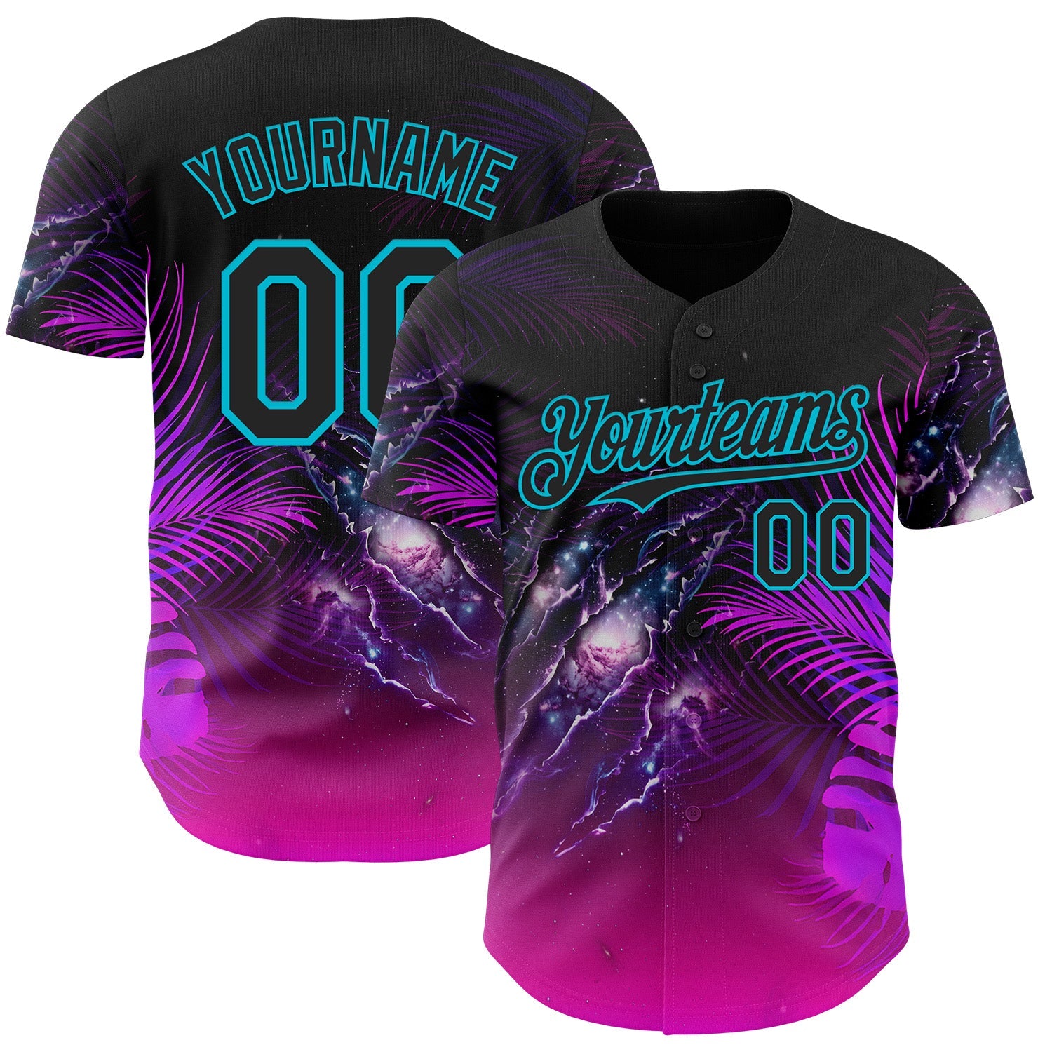 Custom Black Purple-Lakes Blue Cyber Tropical Palm Trees Gothic Fantasy Gothic Fantasy Authentic Baseball Jersey