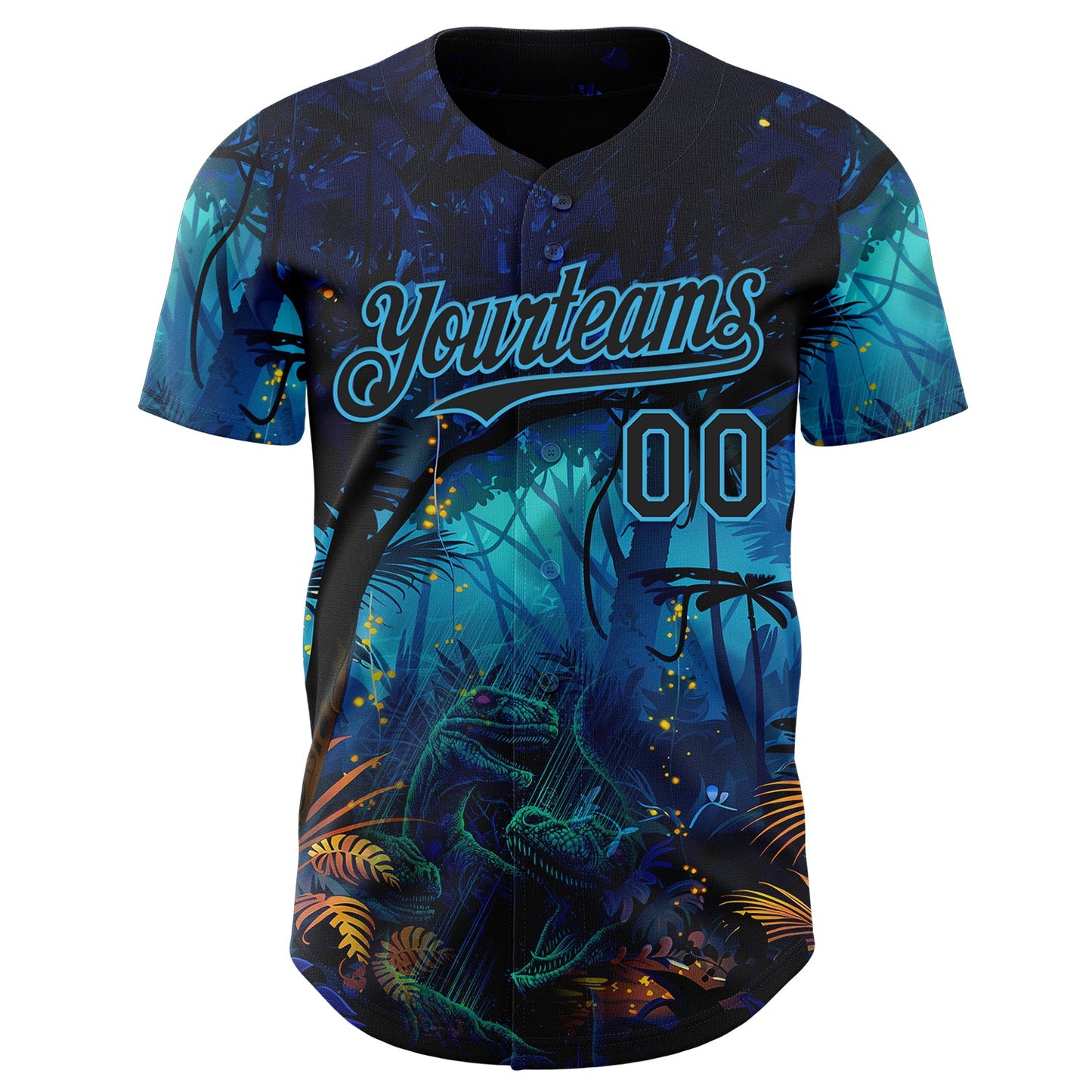 Custom Blue Black-Sky Blue Cyber Tropical Palm Trees Music Festival Gothic Fantasy Authentic Baseball Jersey