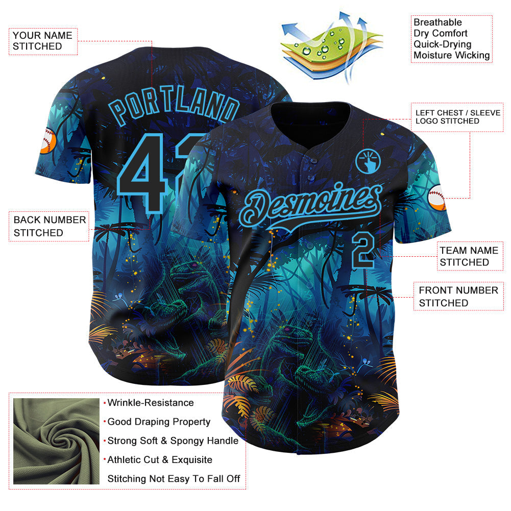 Custom Blue Black-Sky Blue Cyber Tropical Palm Trees Music Festival Gothic Fantasy Authentic Baseball Jersey