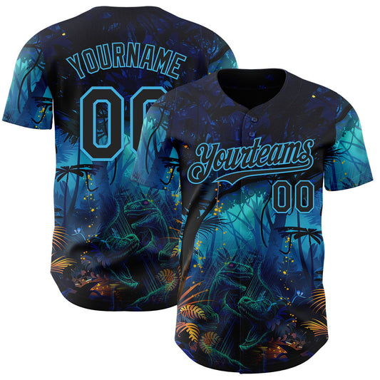 Custom Blue Black-Sky Blue Cyber Tropical Palm Trees Music Festival Gothic Fantasy Authentic Baseball Jersey