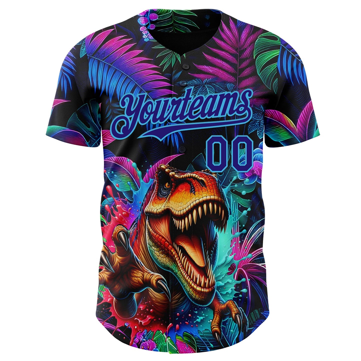 Custom Black Dark Purple-Sky Blue Cyber Tropical Palm Trees Music Festival Gothic Fantasy Authentic Baseball Jersey