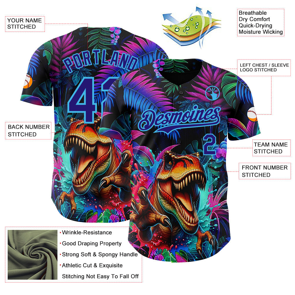 Custom Black Dark Purple-Sky Blue Cyber Tropical Palm Trees Music Festival Gothic Fantasy Authentic Baseball Jersey