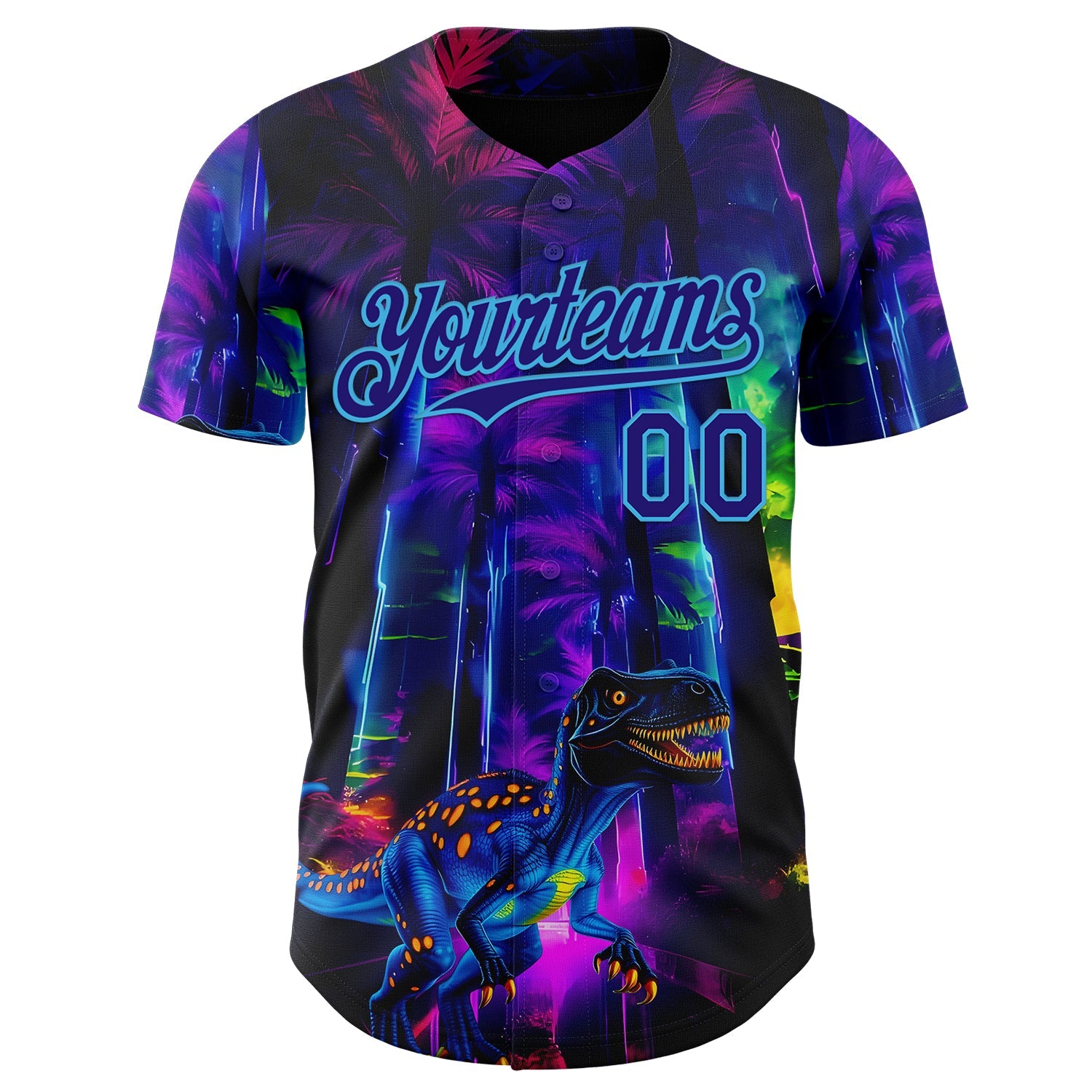 Custom Black Dark Purple Purple-Sky Blue Cyber Tropical Palm Trees Music Festival Gothic Fantasy Authentic Baseball Jersey