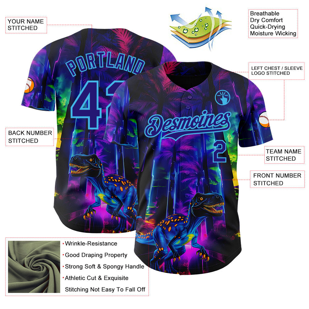 Custom Black Dark Purple Purple-Sky Blue Cyber Tropical Palm Trees Music Festival Gothic Fantasy Authentic Baseball Jersey