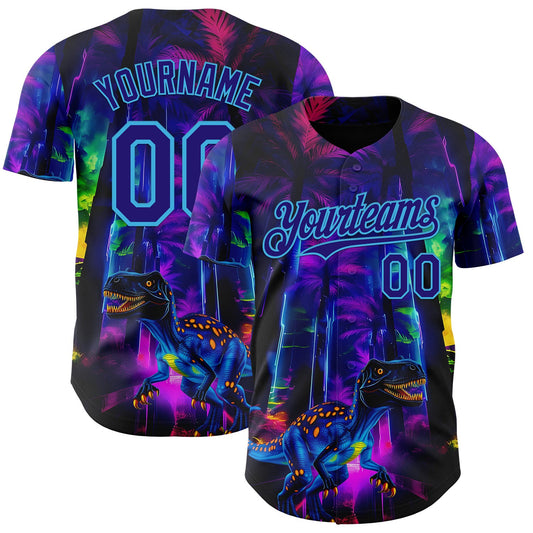 Custom Black Dark Purple Purple-Sky Blue Cyber Tropical Palm Trees Music Festival Gothic Fantasy Authentic Baseball Jersey