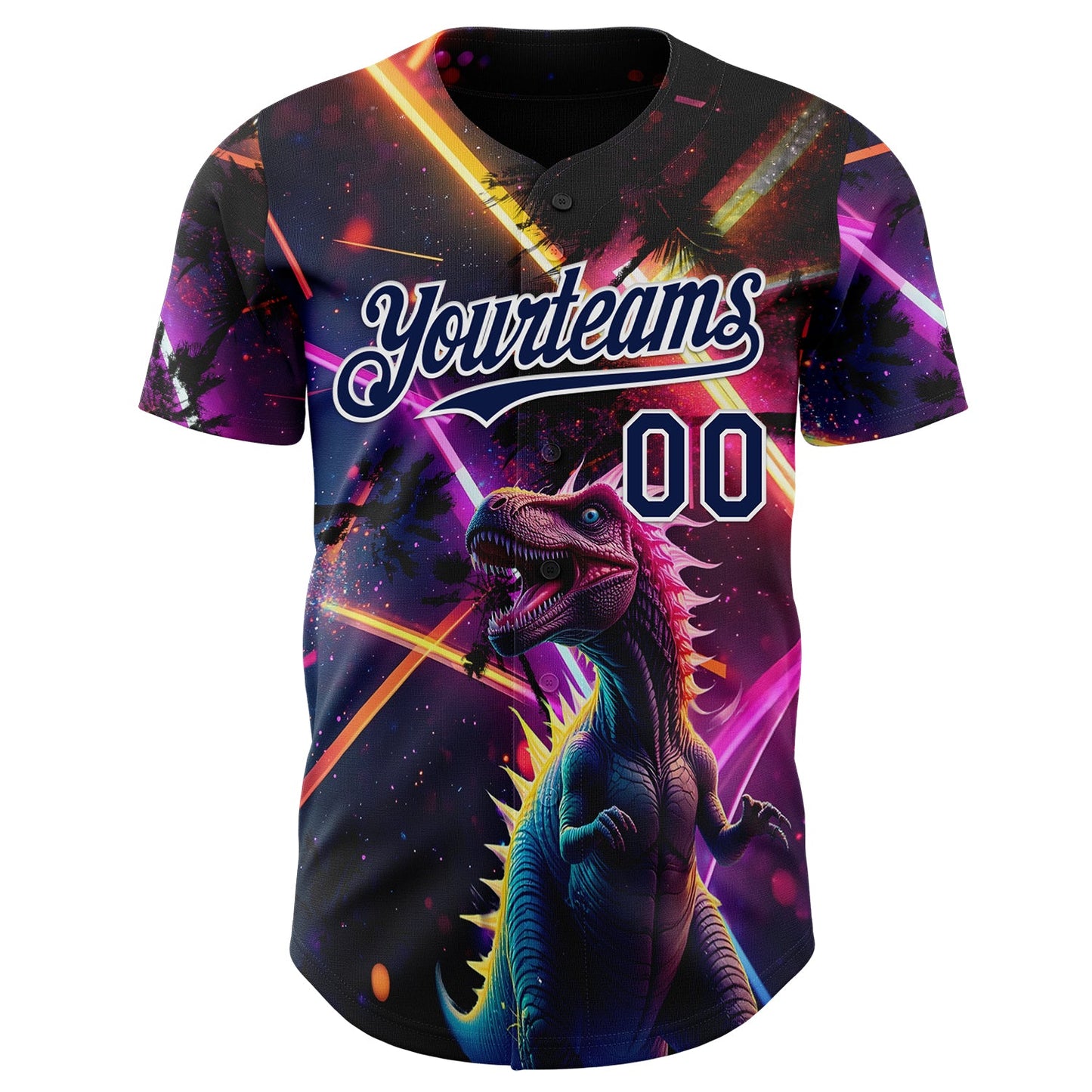 Custom Black Navy Purple-White Cyber Tropical Palm Trees Music Festival Gothic Fantasy Authentic Baseball Jersey