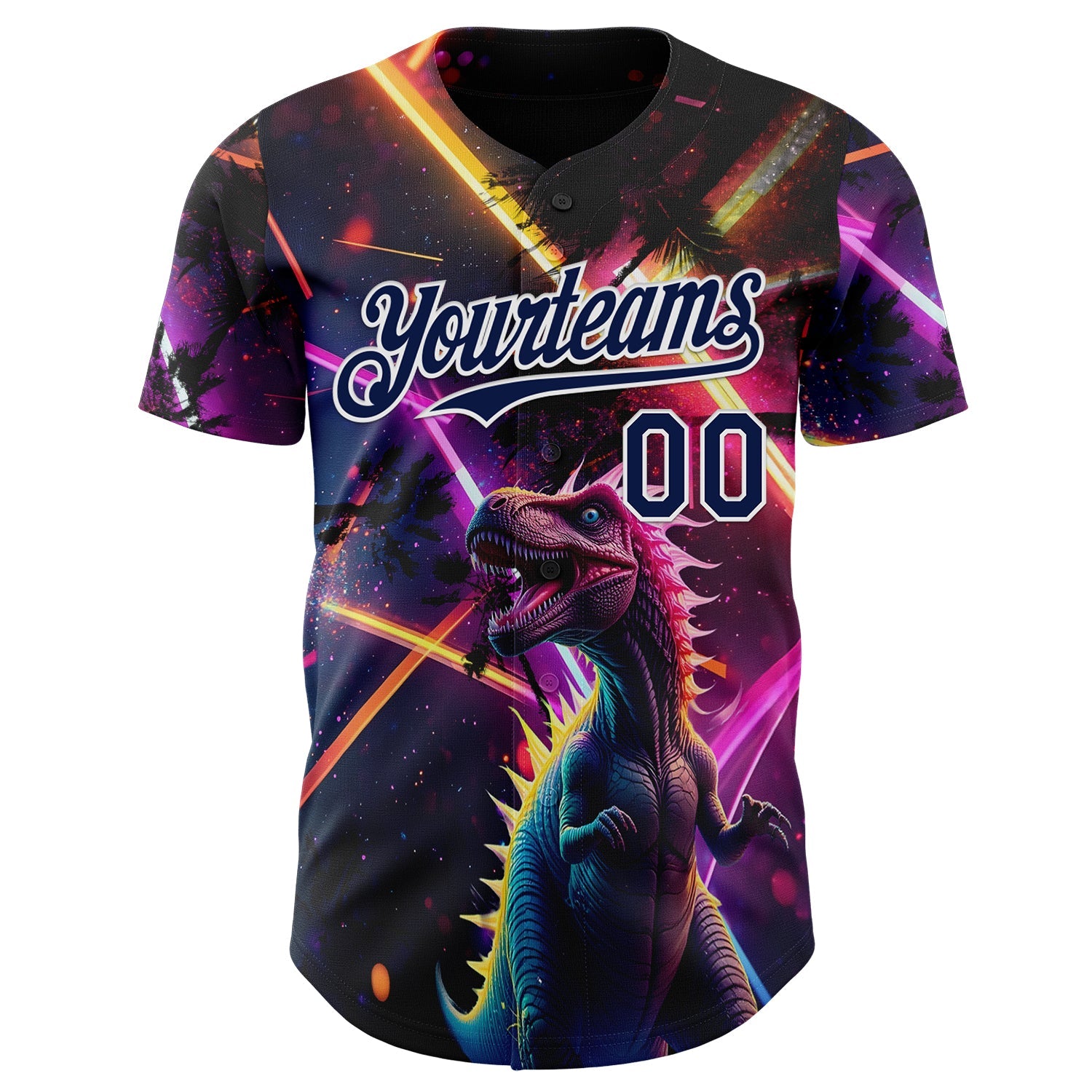 Custom Black Navy Purple-White Cyber Tropical Palm Trees Music Festival Gothic Fantasy Authentic Baseball Jersey