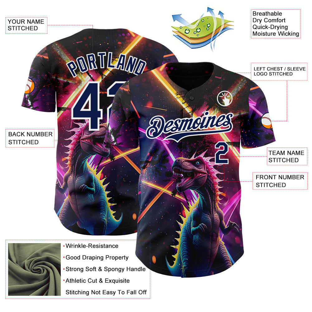 Custom Black Navy Purple-White Cyber Tropical Palm Trees Music Festival Gothic Fantasy Authentic Baseball Jersey