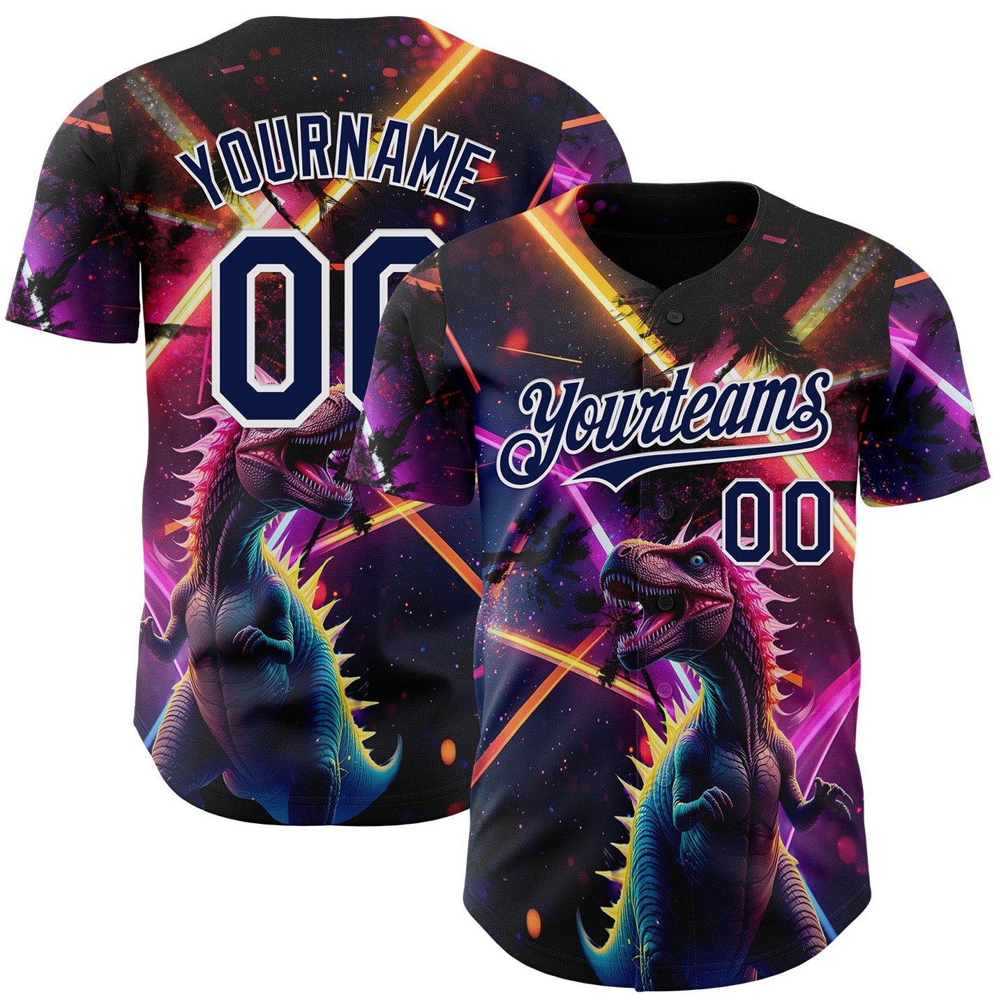 Custom Black Navy Purple-White Cyber Tropical Palm Trees Music Festival Gothic Fantasy Authentic Baseball Jersey